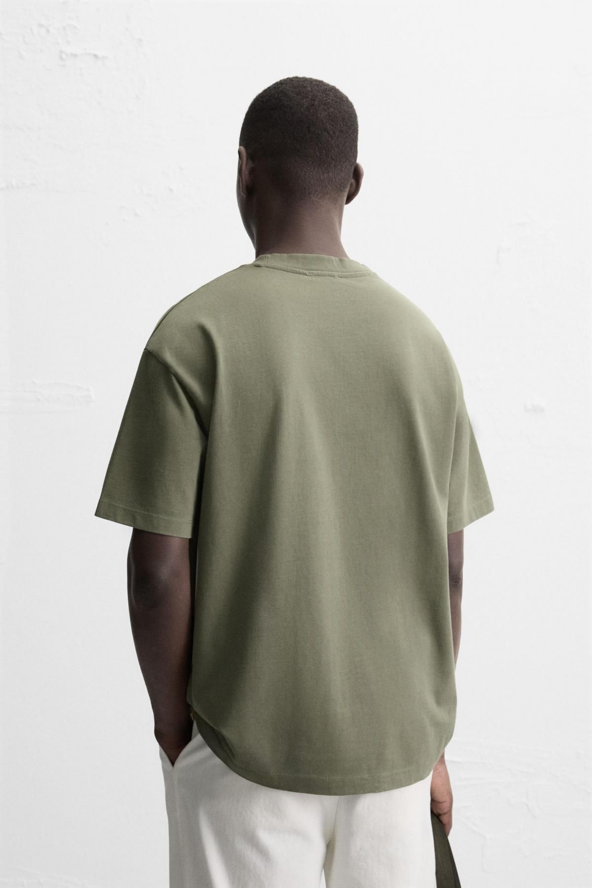 자라 헤비웨이트 컴팩트 코튼 베이직 반팔 티셔츠 1887/455 KHAKI - 상세 이미지 4