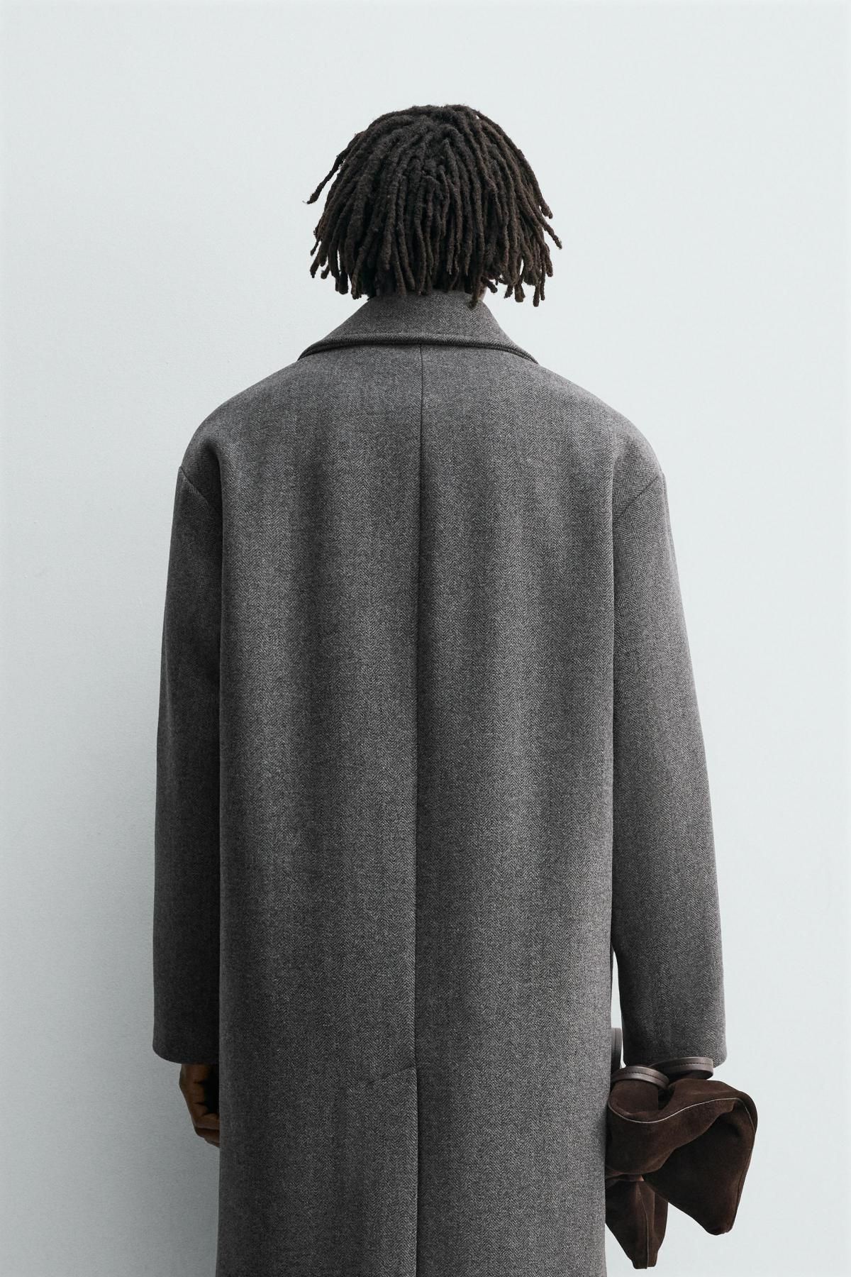 자라 테크니컬 헤링본 울 블렌드 싱글 코트 5070/250 ANTHRACITE GREY - 상세 이미지 4