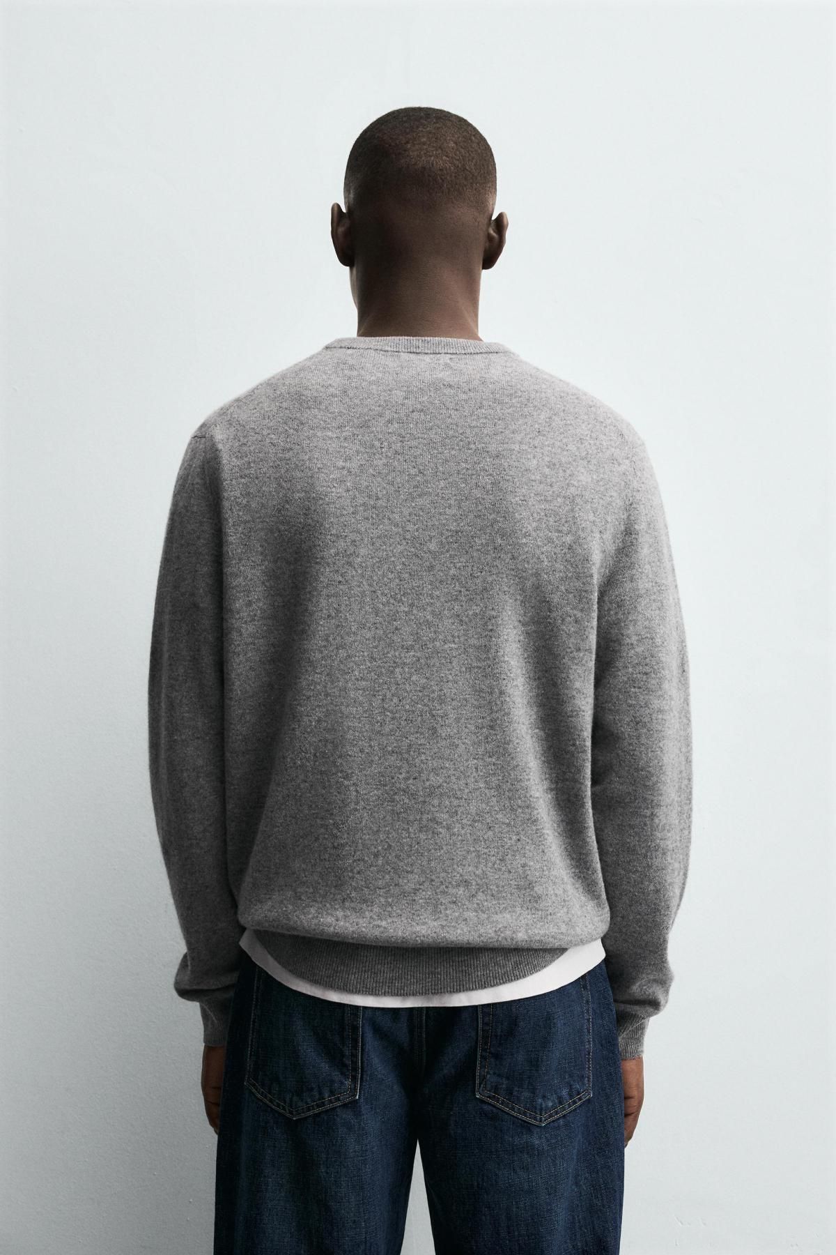 자라 프리미엄 울 캐시미어 라운드 니트 스웨터 2893/320 GREY MARL - 상세 이미지 4