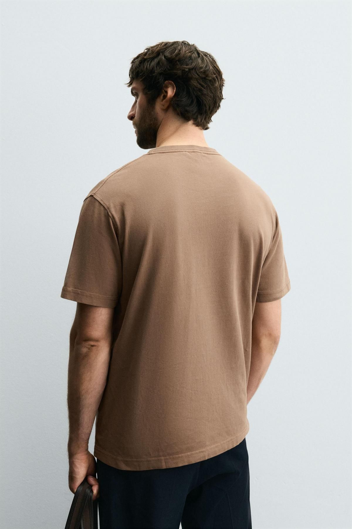 자라 브라운 워싱 레귤러핏 라운드 반팔 티셔츠 9240/305 LIGHT BROWN - 상세 이미지 4