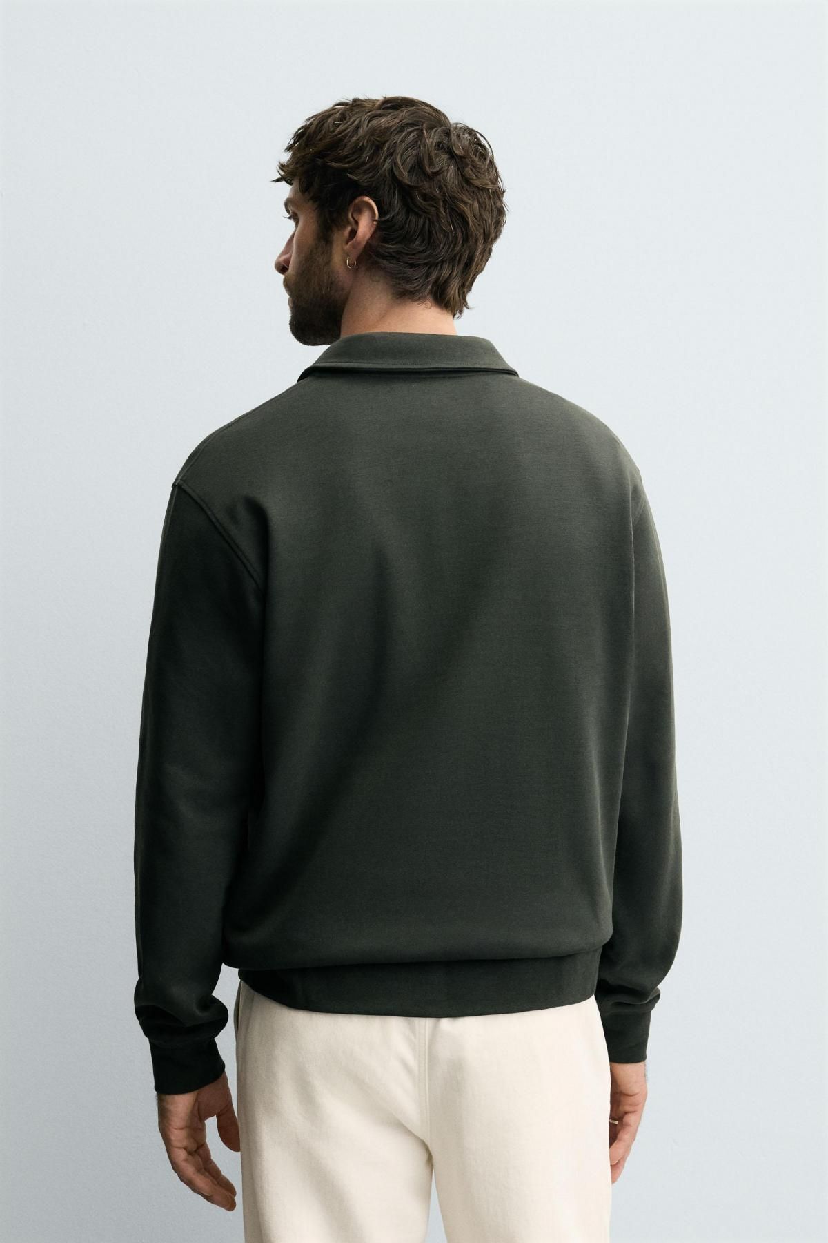 자라 테크니컬 인터록 긴팔 집업 폴로셔츠 4092/380 DARK GREEN - 상세 이미지 4
