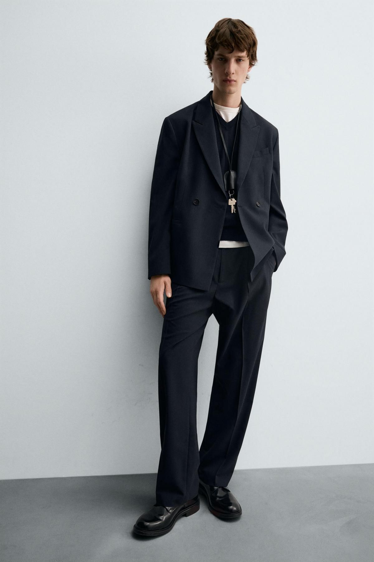 자라 와이드핏 스트라이프 테크니컬 정장 팬츠 5895/908 DARK NAVY - 상세 이미지 5