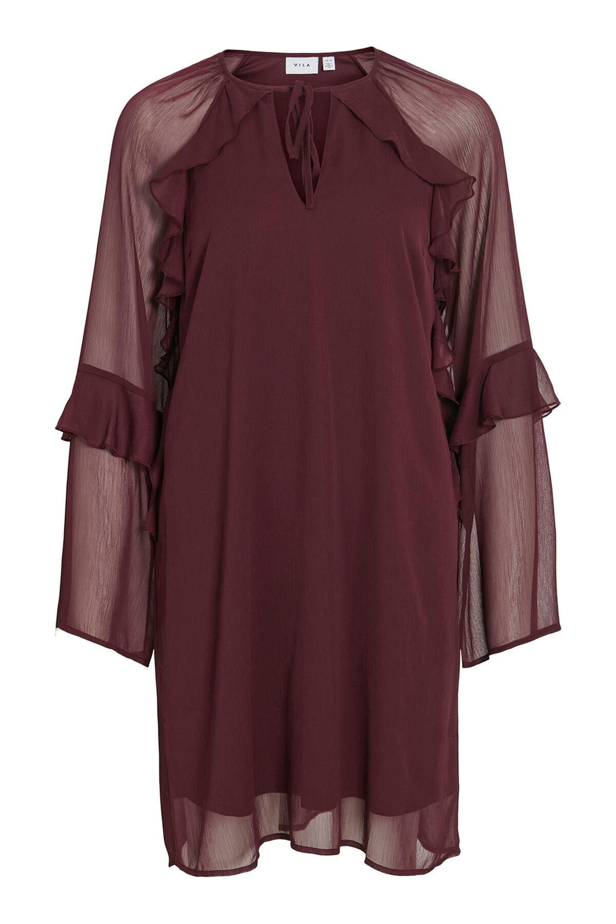 빌라 버건디 프릴 쉬폰 미니 원피스 6442236 MORADO - 상품 이미지