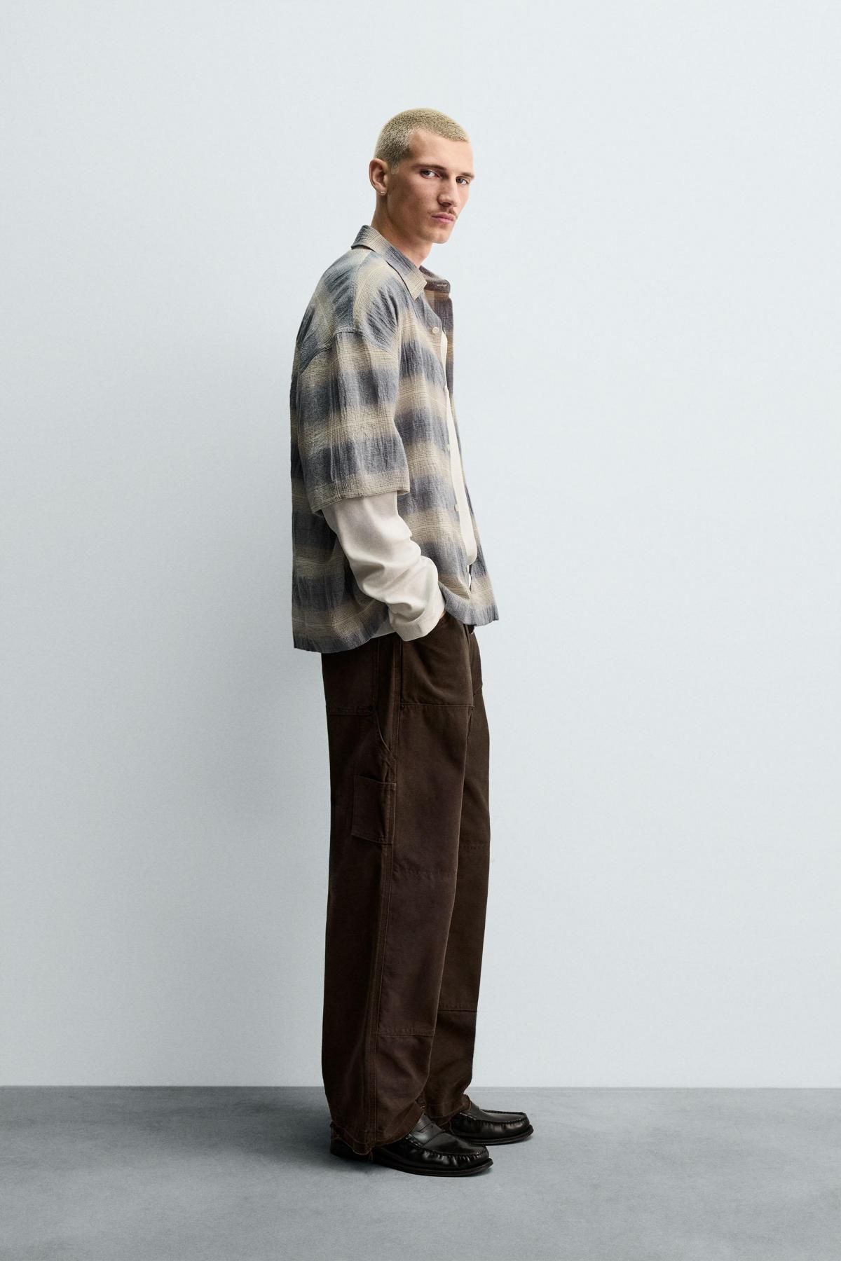 자라 텍스처 체크 릴렉스핏 반팔 셔츠 0399/302 BLUE - 상세 이미지 5