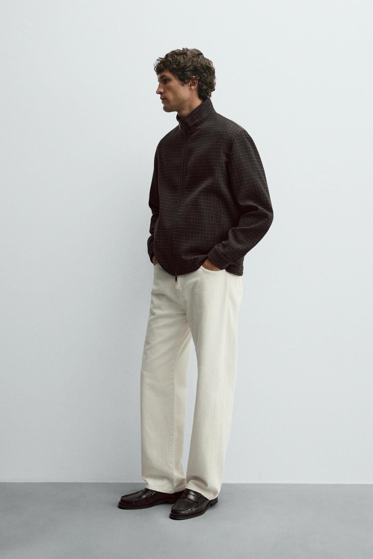 자라 테크니컬 체크 스트럭처 집업 재킷 6754/897 BLACK / BROWN - 상세 이미지 5