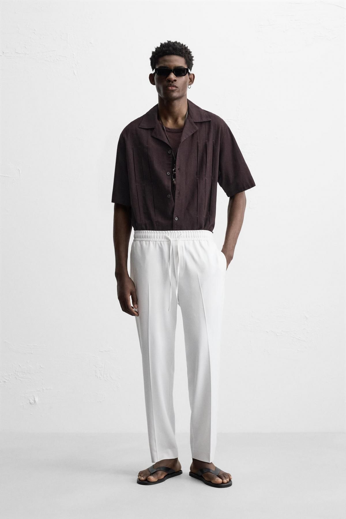 자라 컴포트핏 테크니컬 웨이스트 조거 슬랙스 팬츠 6861/693 OYSTER-WHITE - 상세 이미지 2
