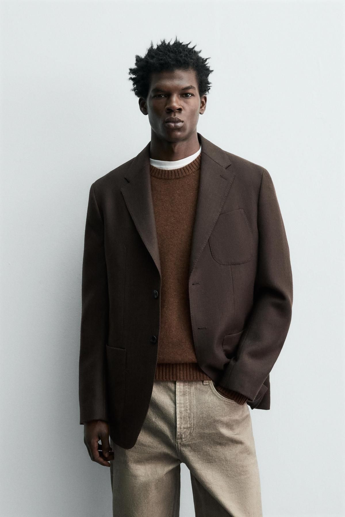 자라 이탈리안 울 클래식 테일러드 플란넬 블레이저 6767/516 CHOCOLATE - 상세 이미지 3