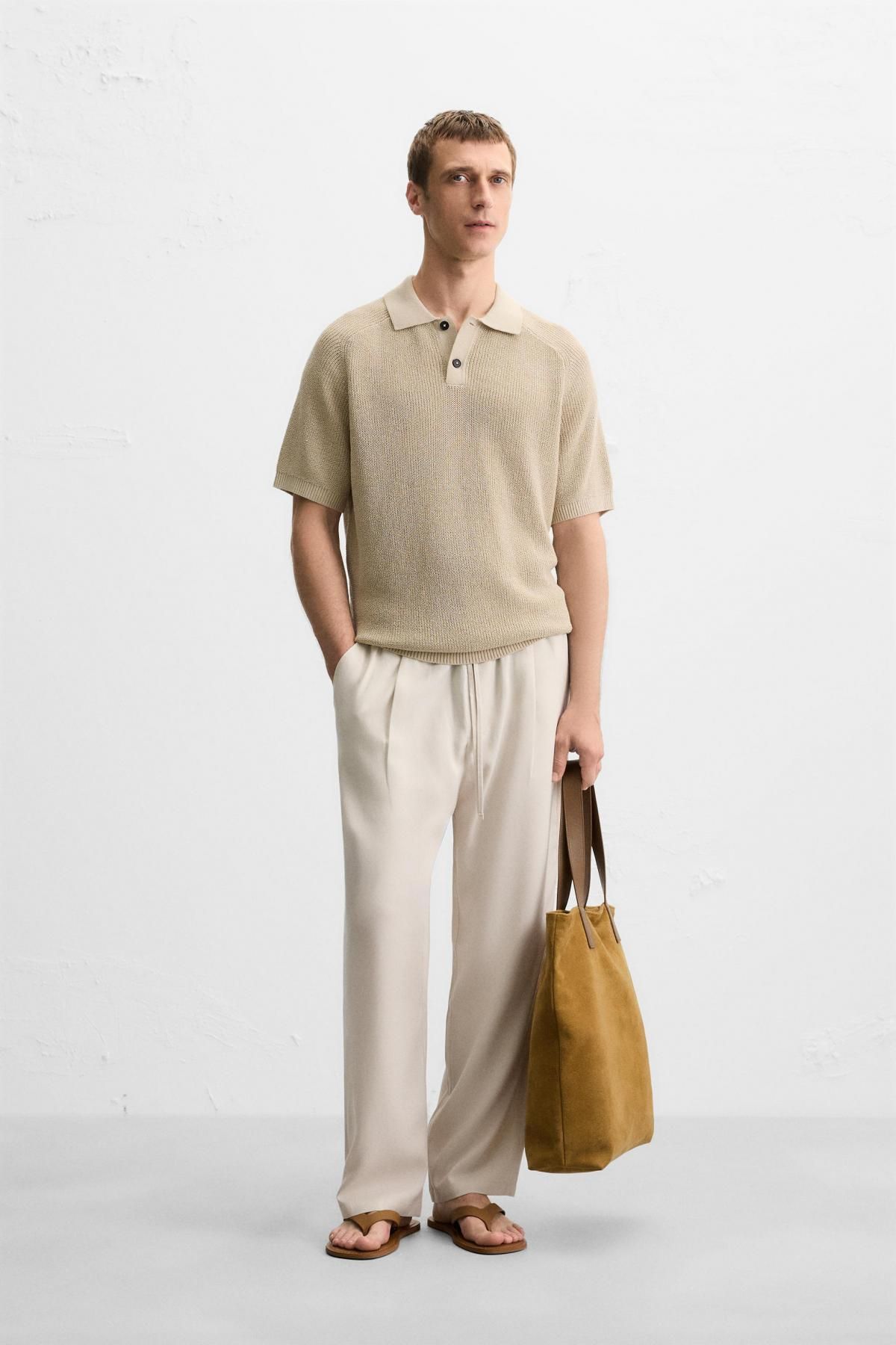 자라 텍스처 니트 반팔 폴로셔츠 6674/427 BEIGE - 상세 이미지 2