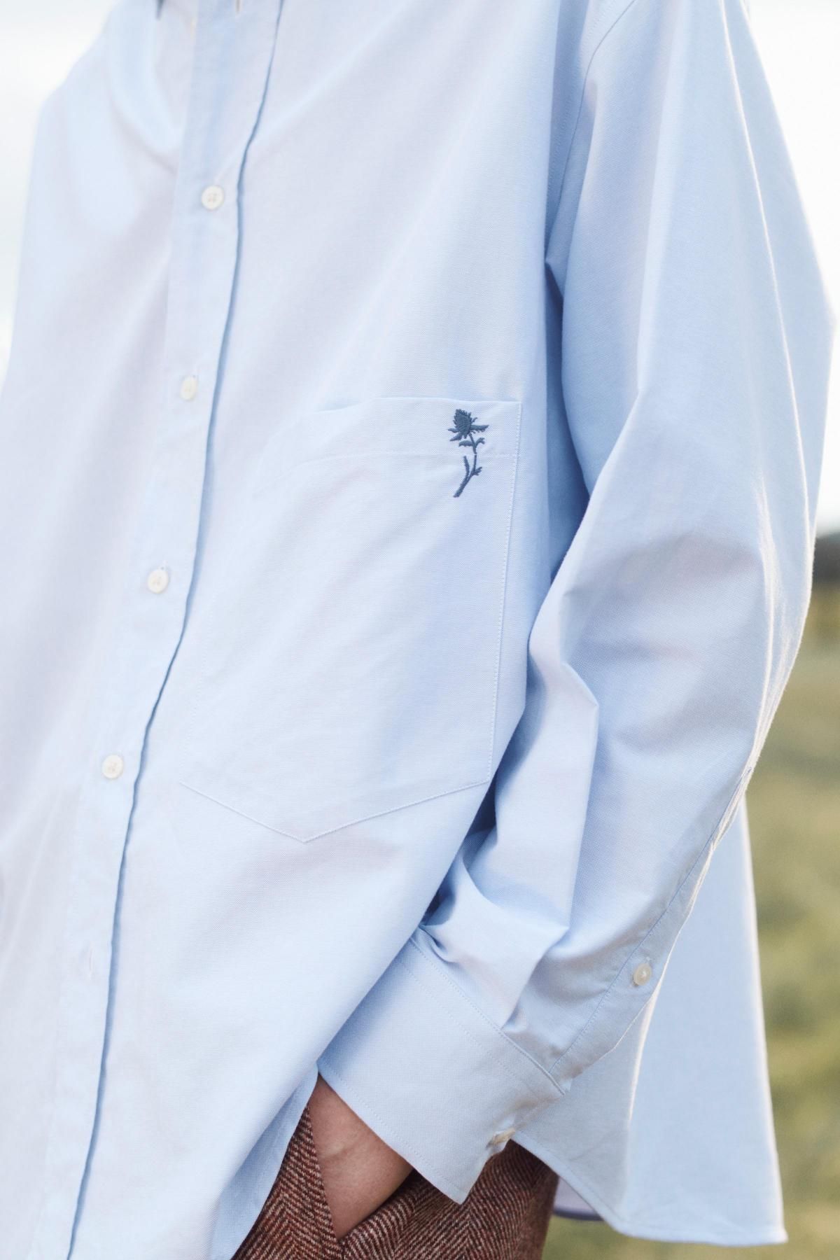 자라 한정판 플로럴 자수 옥스포드 긴팔 셔츠 6048/001 LIGHT BLUE - 상세 이미지 5