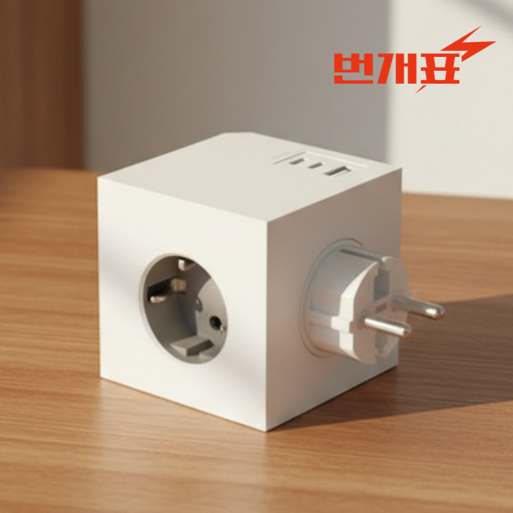 큐브 멀티탭 USB 디자인 여행용 캠핑용 멀티 콘센트 플러그형 (고속케이블포함) - 상품 이미지