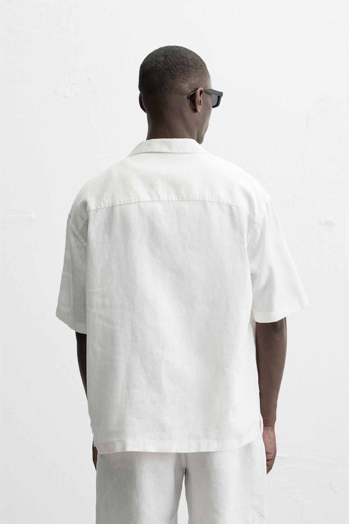 자라 100 리넨 셔츠 1618/306 WHITE - 상세 이미지 4