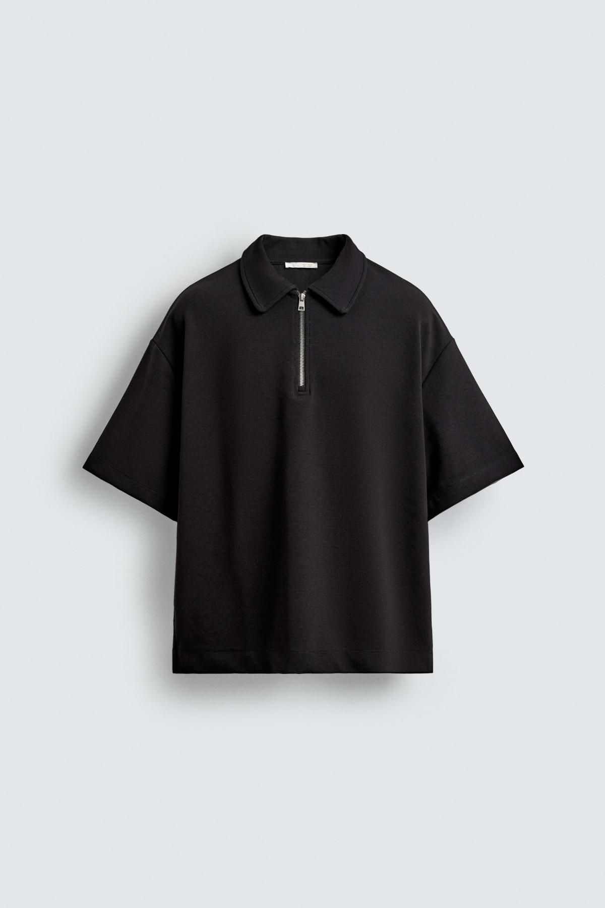자라 블랙 테크니컬 인터록 집업 반팔 폴로셔츠 0761/341 BLACK - 메인 이미지