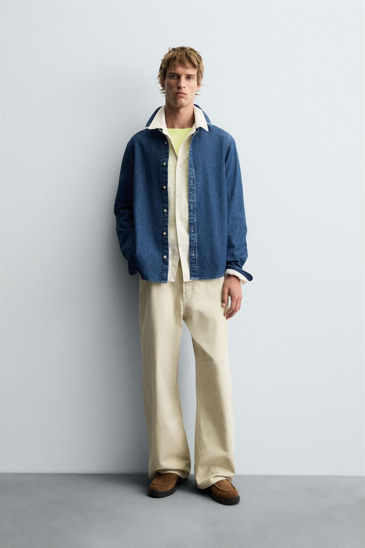 자라 테크니컬 데님 스티치 긴팔 셔츠 7545/490 MID-BLUE - 상세 이미지 2