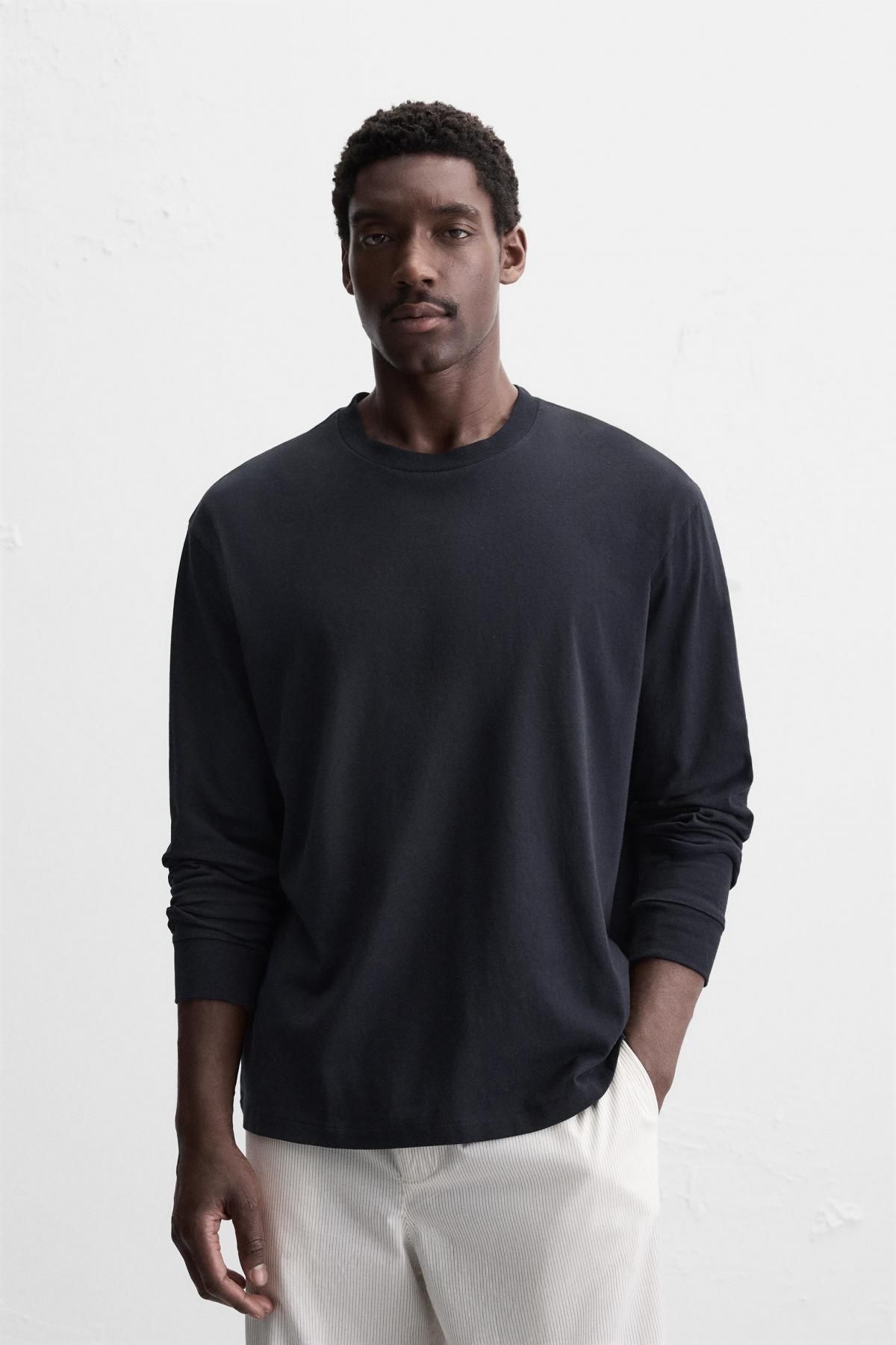 자라 미니멀 코튼 베이직 긴팔 티셔츠 4231/480 DARK NAVY - 상세 이미지 3