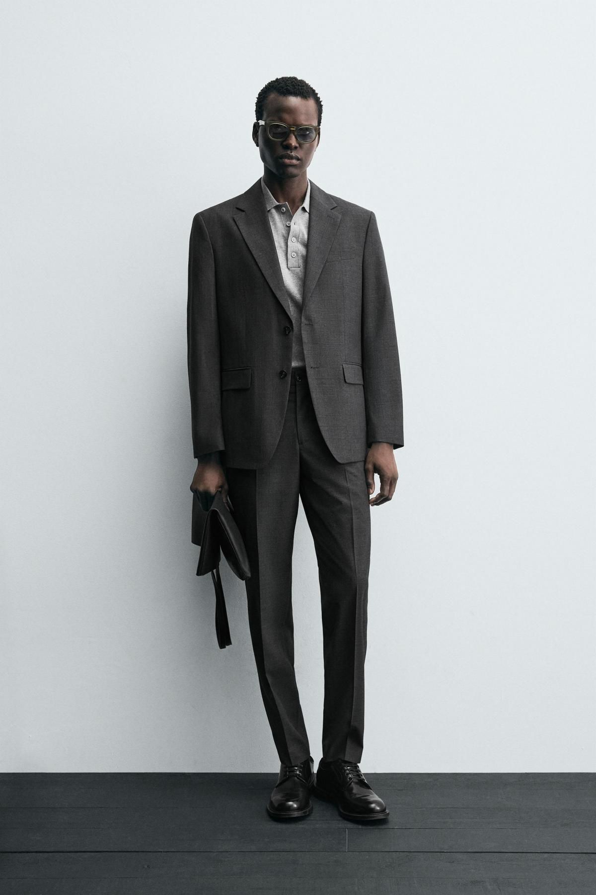 자라 슬림핏 체크 울 블렌드 정장 팬츠 1564/351 ANTHRACITE GREY - 상세 이미지 2