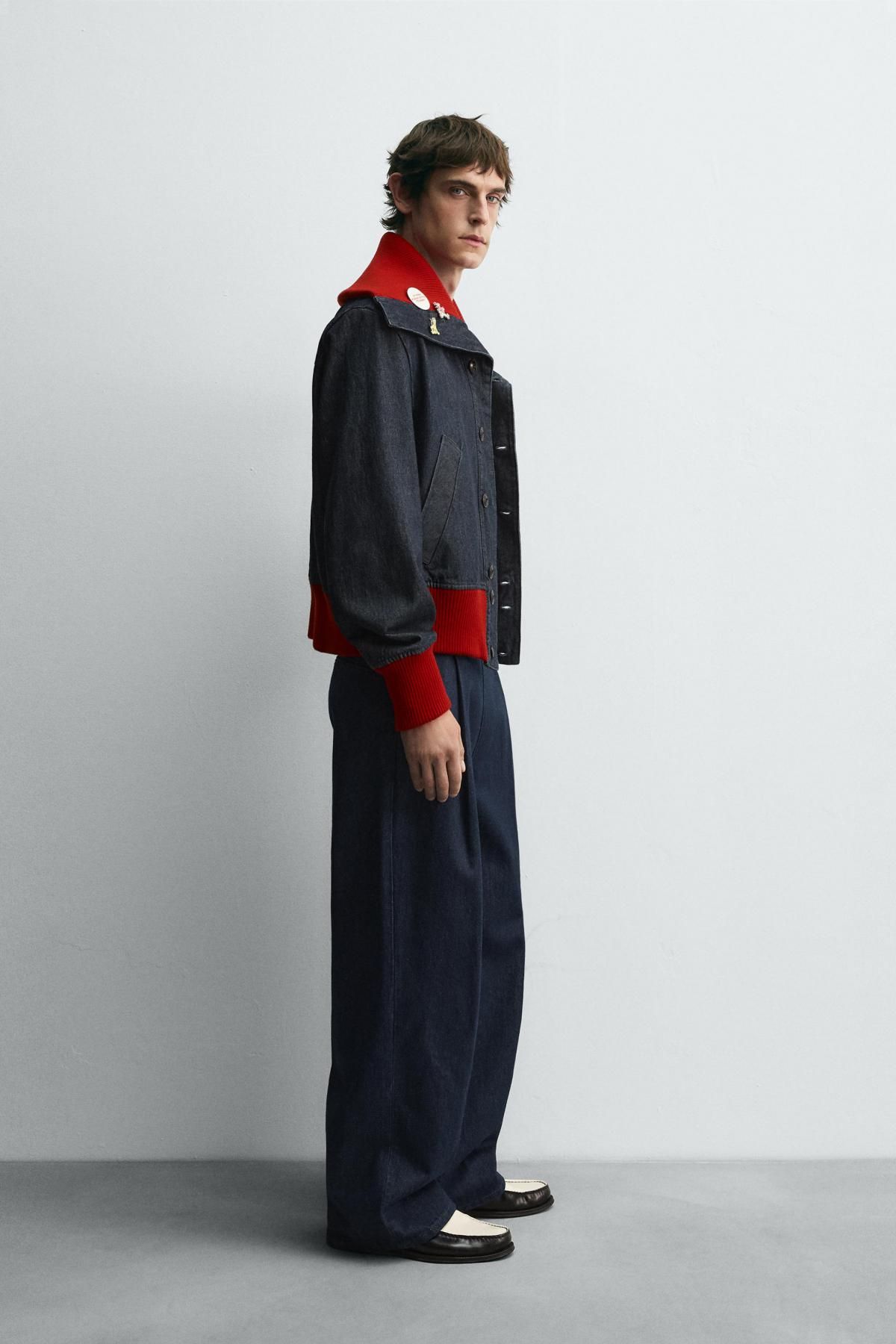 자라 배색 골지 크롭핏 데님 재킷 X 해리 램버트 디즈니 1300/330 NAVY BLUE - 상세 이미지 5