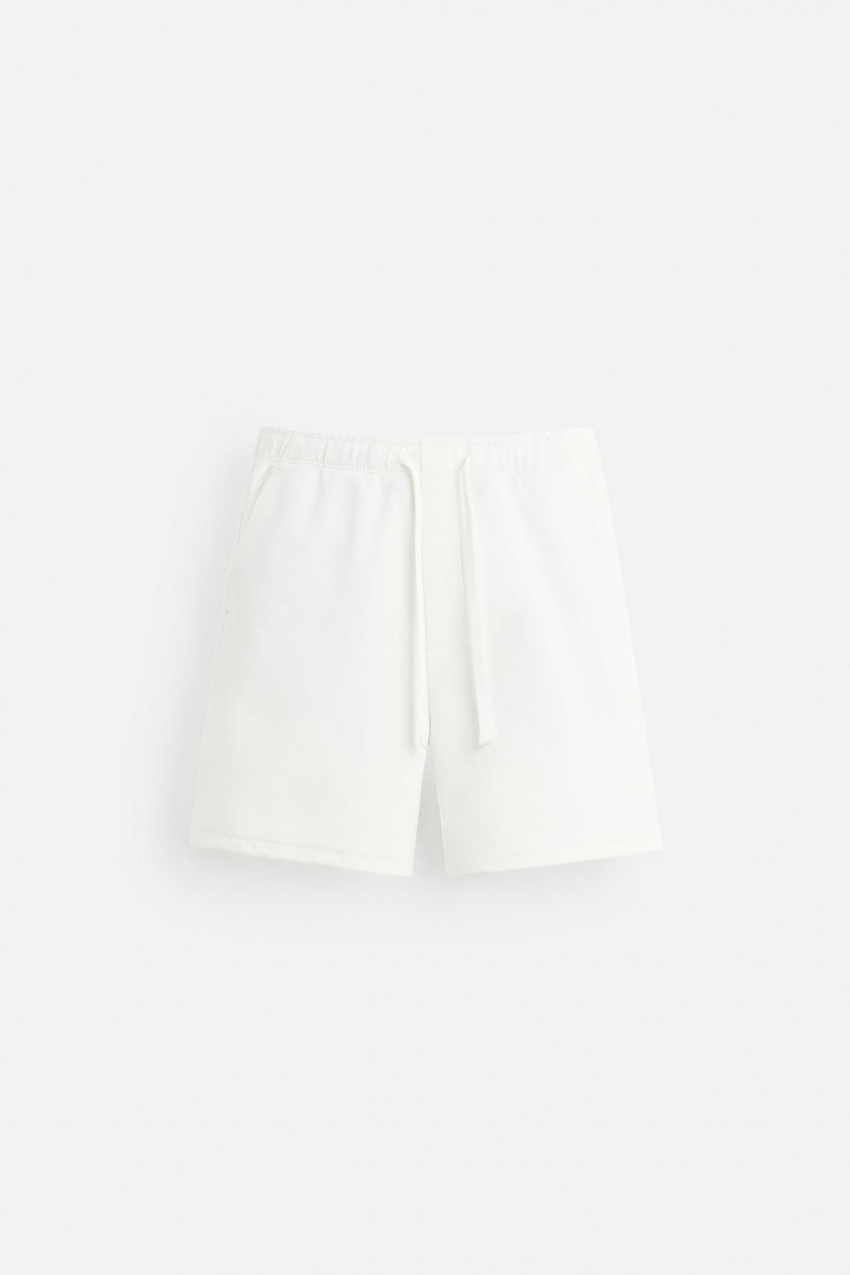 자라 컴포트 텍스처 스트레치 밴딩 베이직 반바지 7484/408 OYSTER-WHITE - 상품 이미지