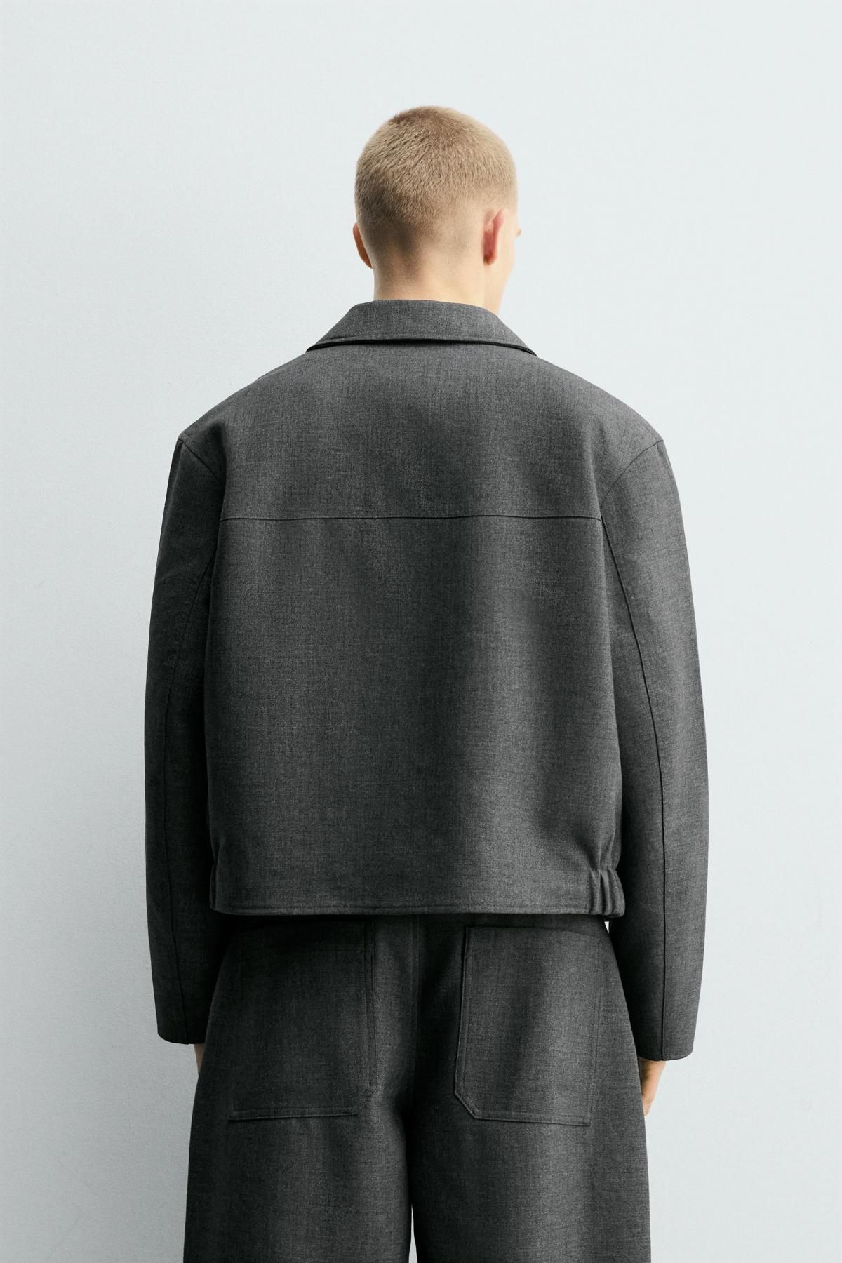 자라 미니멀 테크니컬 울 블렌드 크롭핏 재킷 8281/550 GREY MARL - 상세 이미지 4