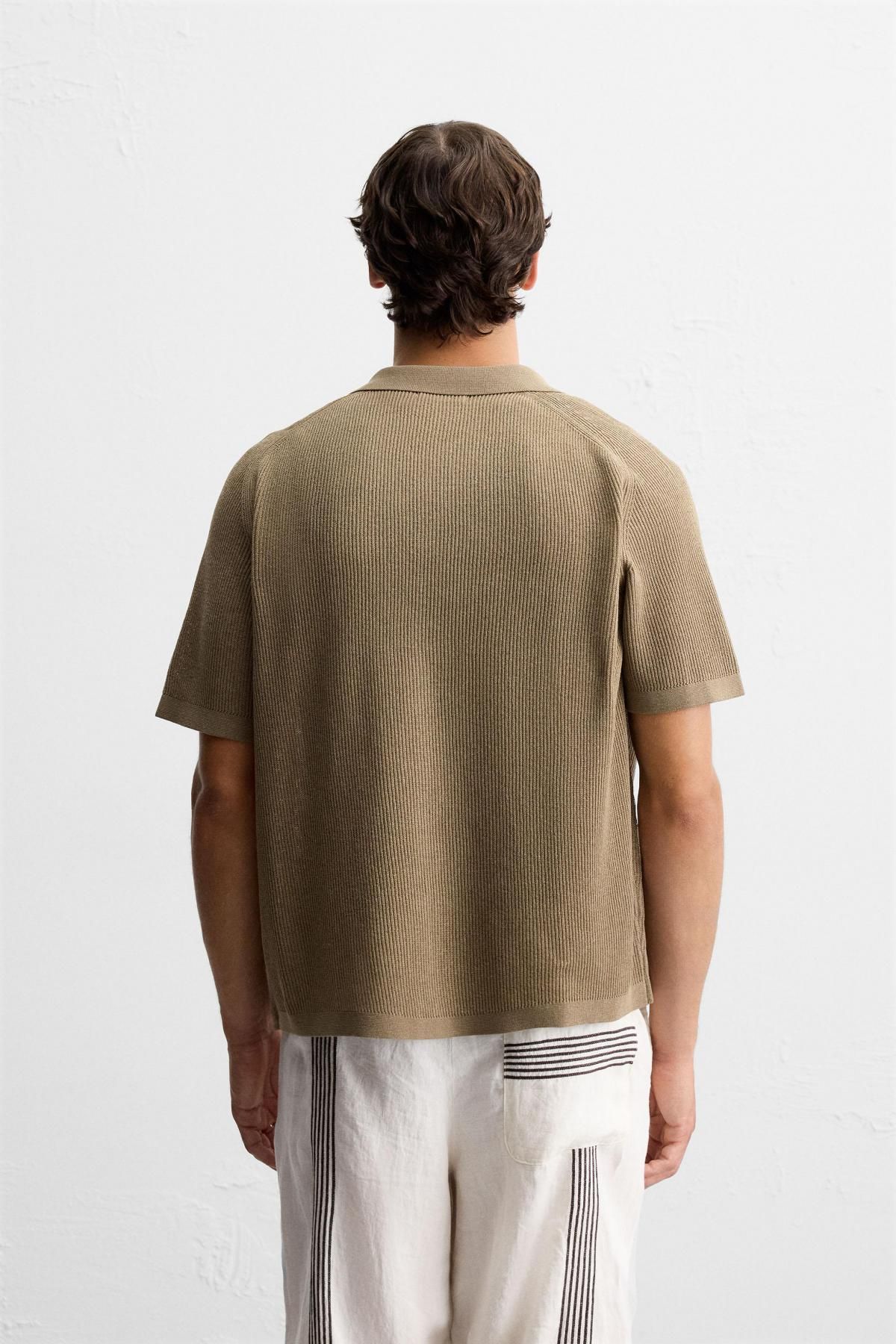 자라 미니멀 브라운 릴랙스핏 니트 반팔 셔츠 5755/309 DARK BEIGE - 상세 이미지 4