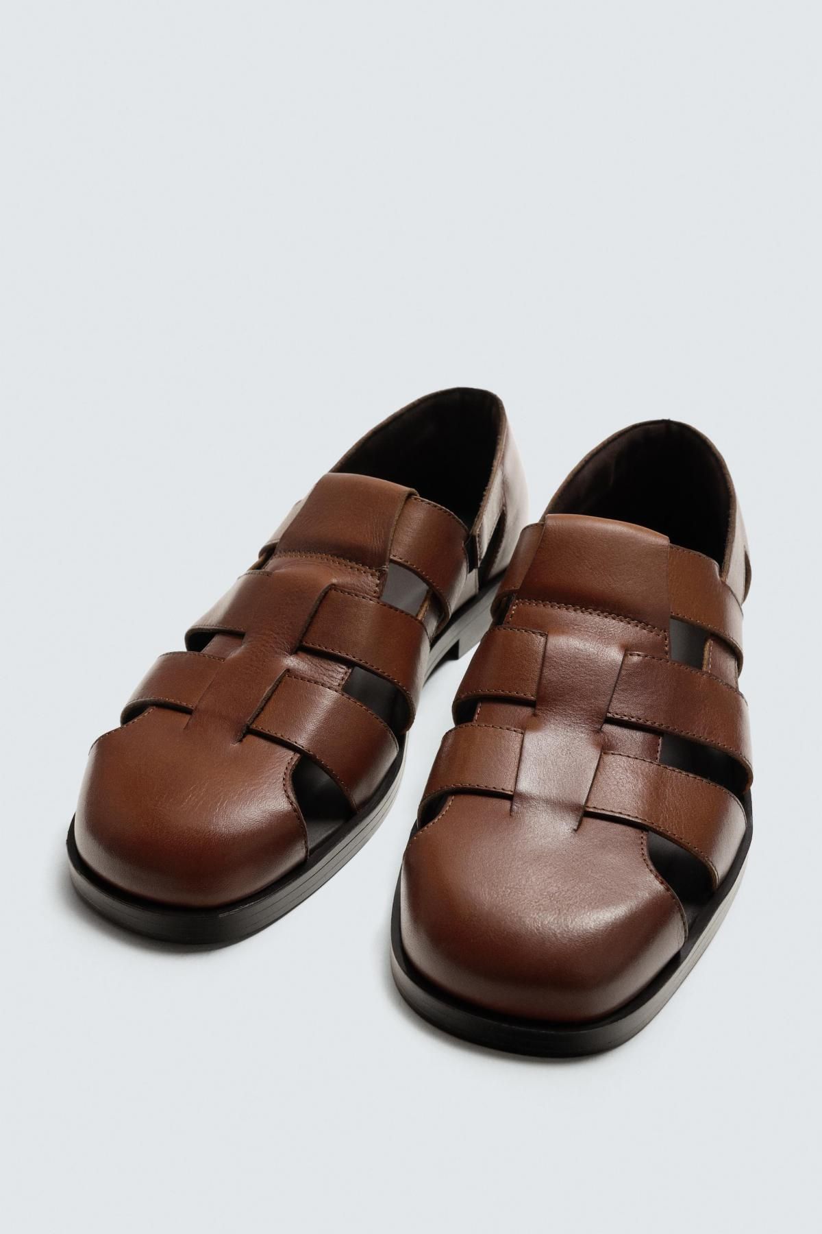 자라 프리미엄 레더 케이지 스트랩 샌들 2478/620 BROWN - 상세 이미지 2
