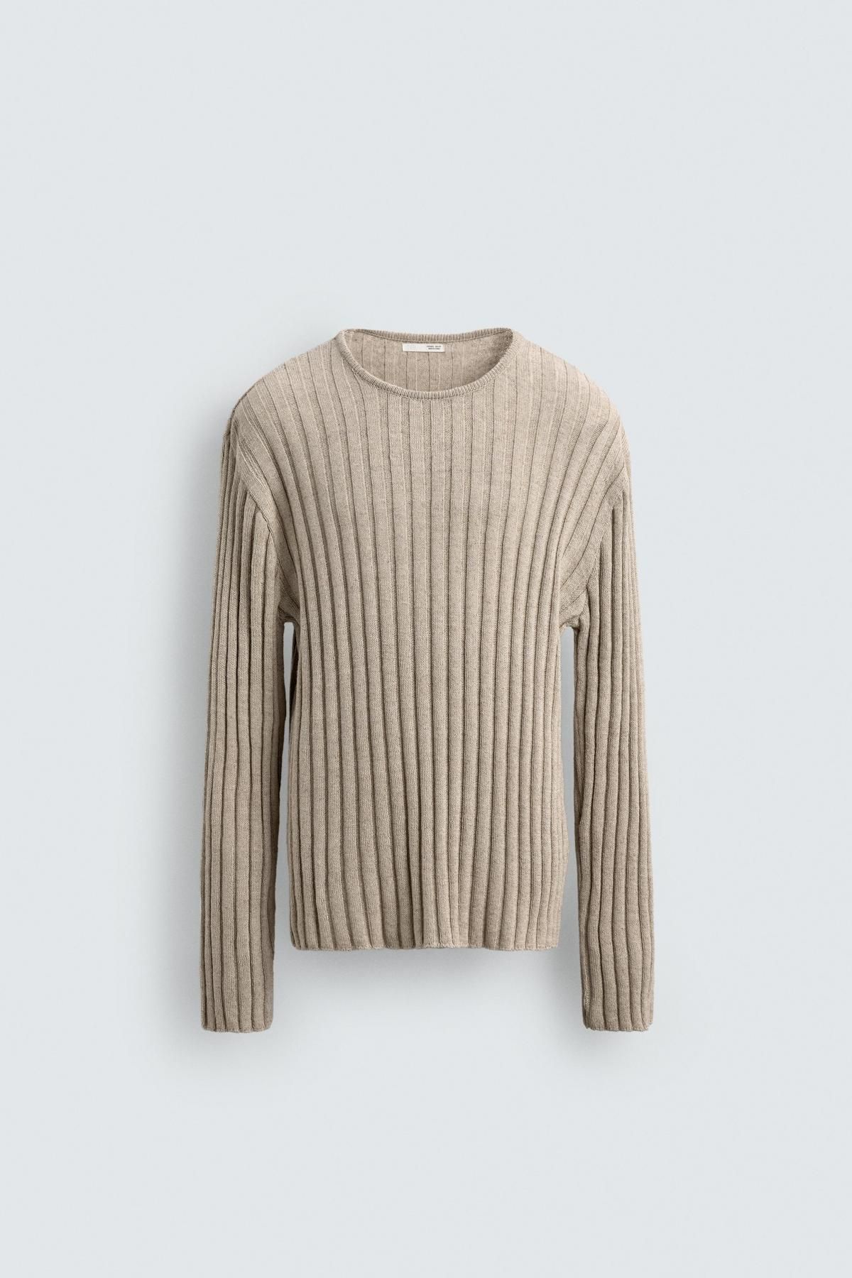 자라 라이트웨이트 릴렉스핏 라운드 리브드 스웨터 7140/302 BEIGE - 메인 이미지