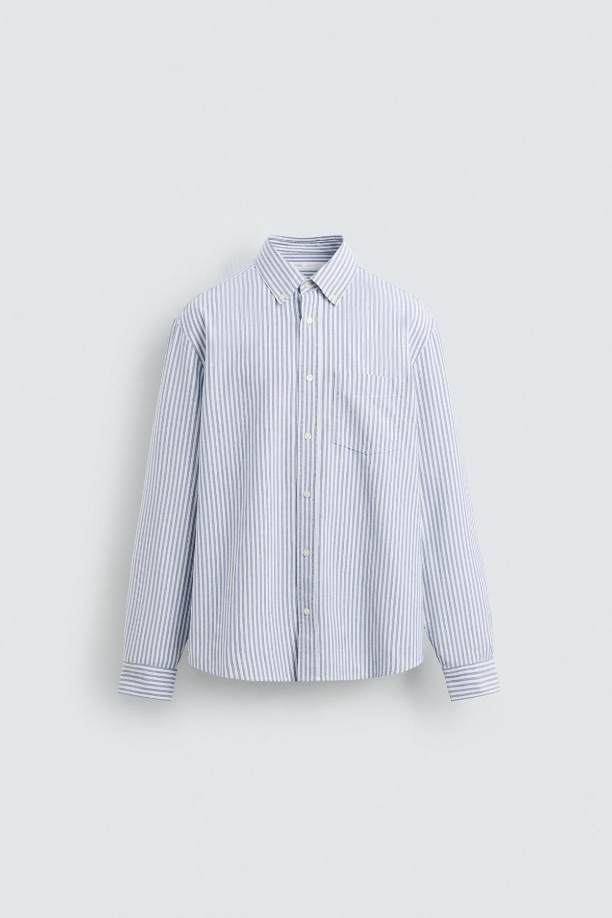 자라 스트라이프 텍스처 옥스포드 긴팔셔츠 1063/417 WHITE / SKY BLUE - 메인 이미지
