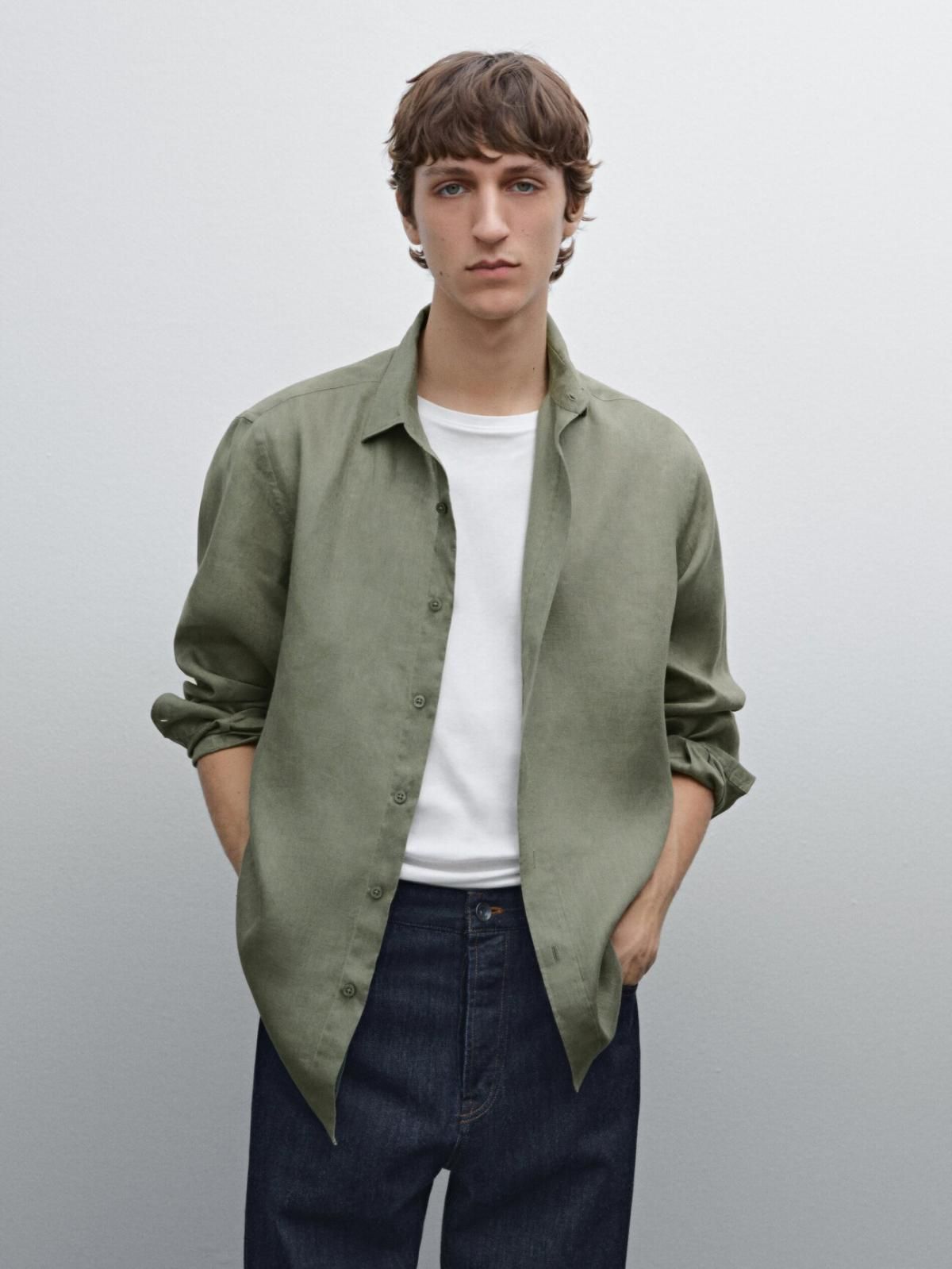 마시모두띠 100 린넨 셔츠 0100/777 PALE GREEN - 상세 이미지 3