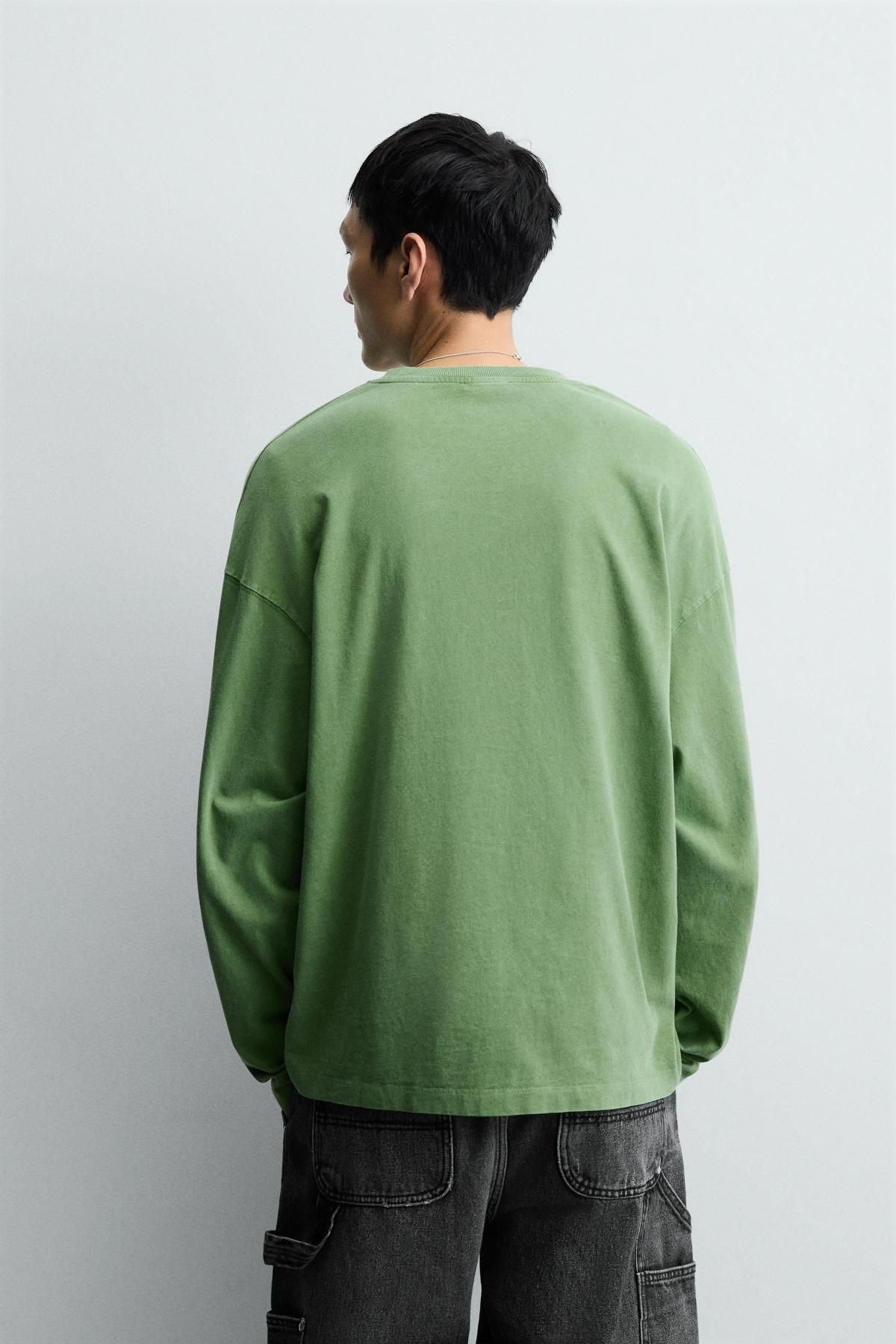 자라 워시드 스트리트 레터링 긴팔 티셔츠 6224/534 LIGHT GREEN - 상세 이미지 4