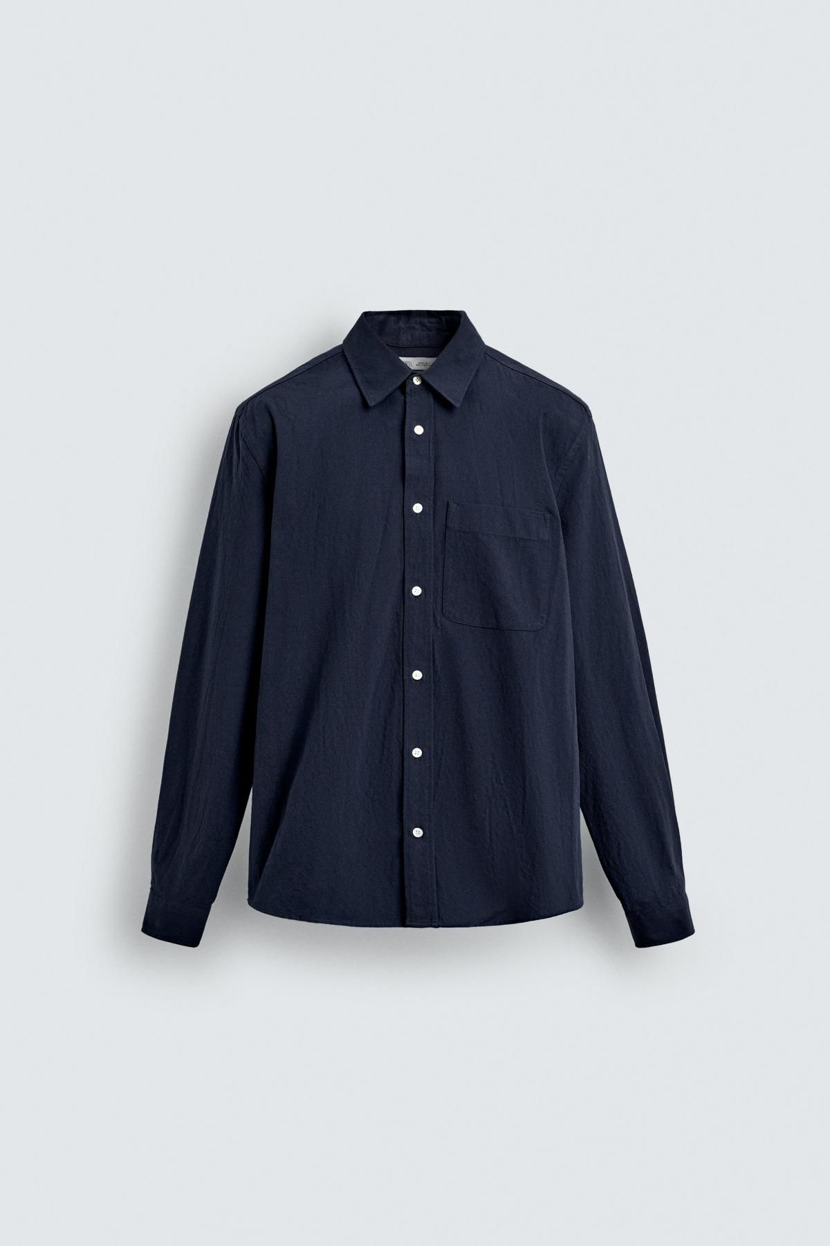 자라 워시드 스트라이프 레귤러핏 테크니컬 긴팔 셔츠 5917/117 NAVY BLUE - 메인 이미지