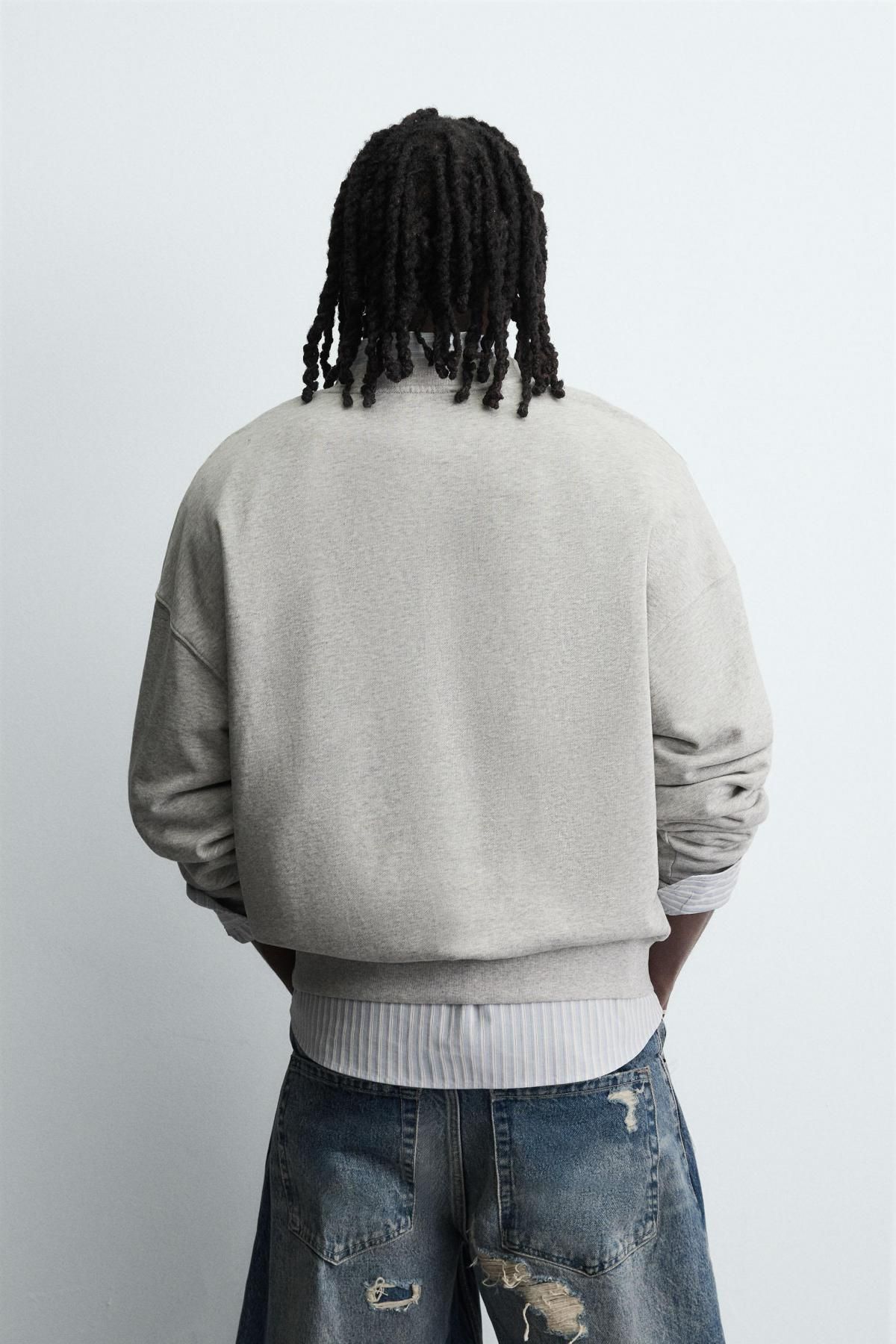 자라 바시티 프린트 박시핏 스웨트셔츠 6224/386 GREY MARL - 상세 이미지 4