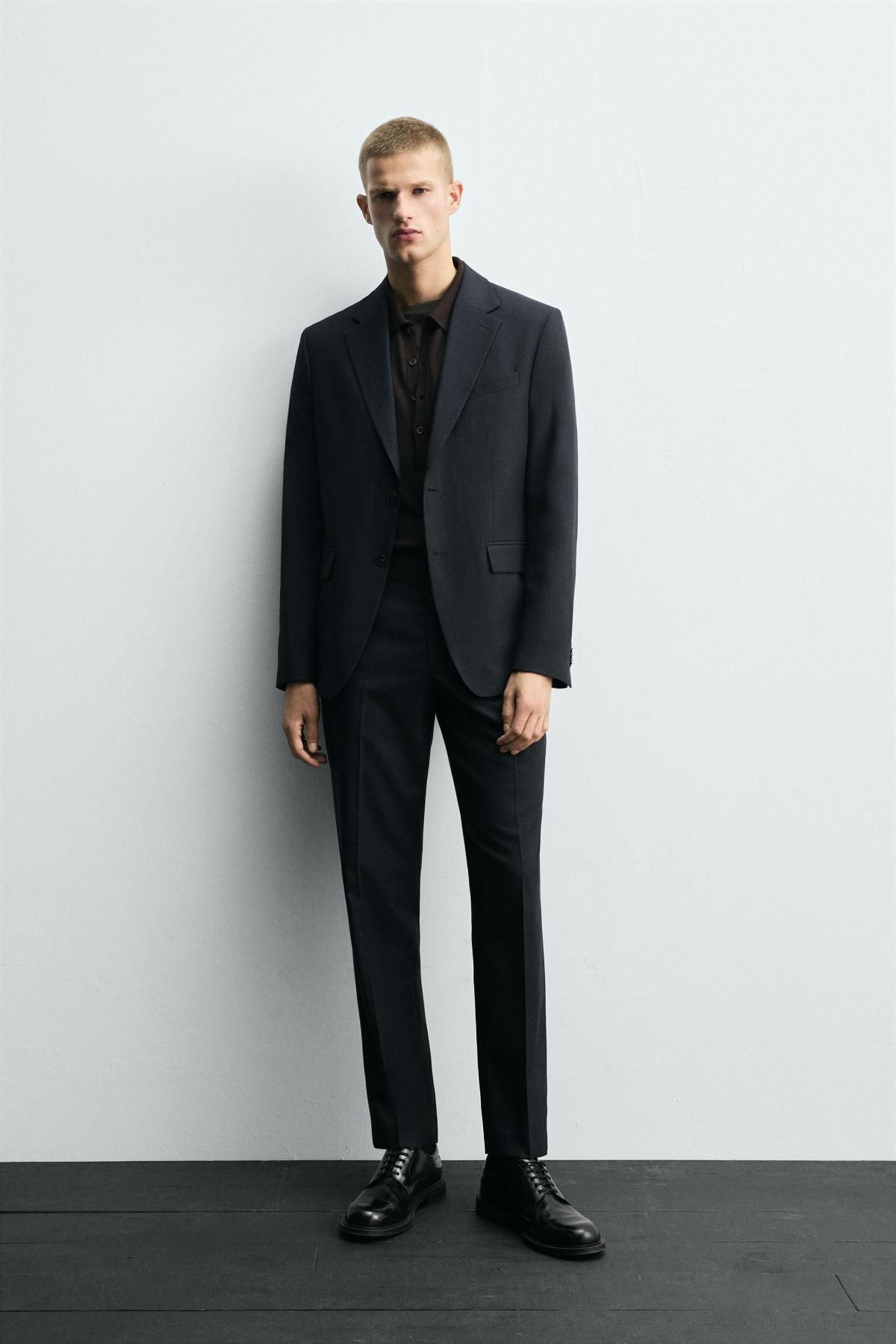 자라 슬림핏 테크니컬 하운드투스 정장 팬츠 1564/331 NAVY BLUE - 상세 이미지 2