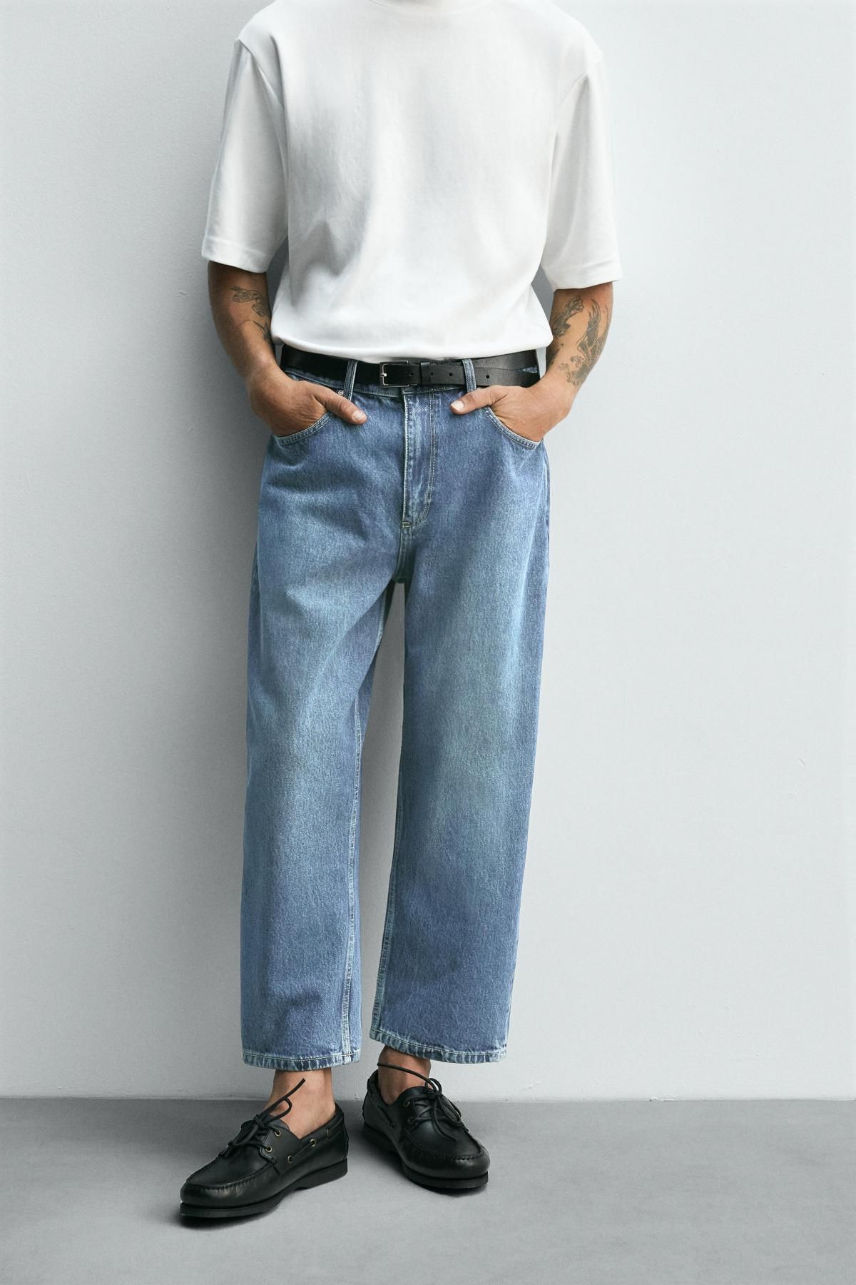자라 테이퍼드 와이드핏 데님 청바지 9942/370 MID-BLUE - 메인 이미지