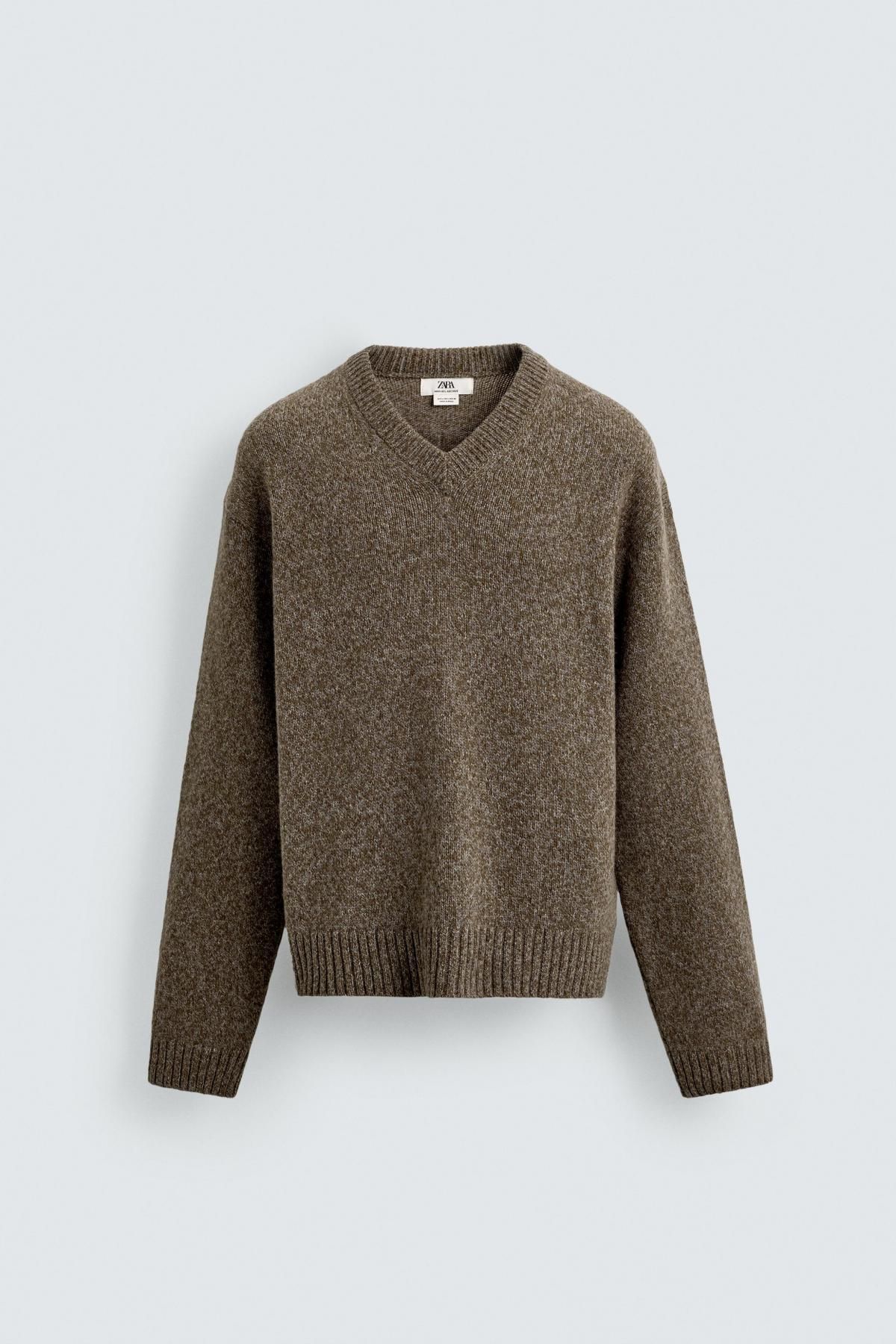 자라 멜란지 울 블렌드 브이넥 니트 스웨터 2129/300 BROWN - 메인 이미지