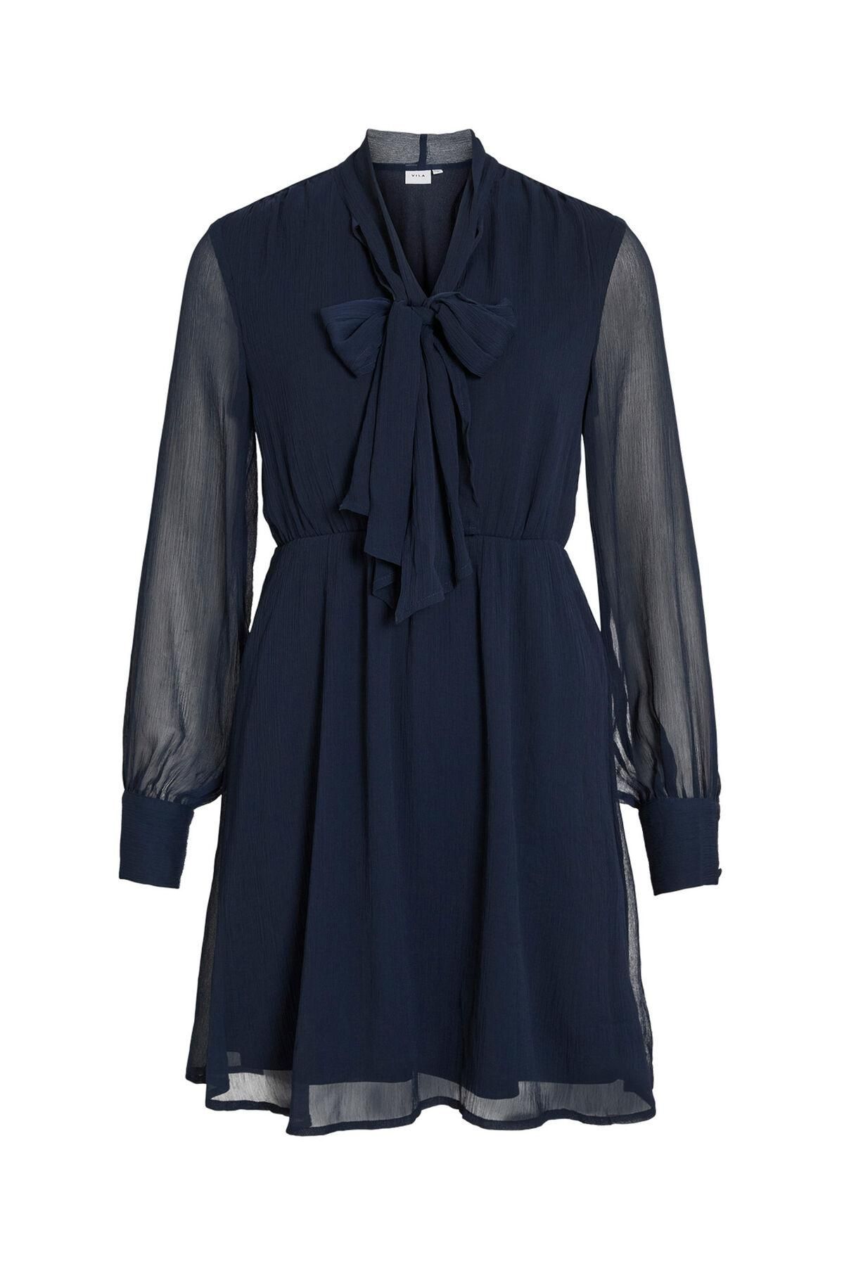 빌라 쉬폰 브이넥 리본 미니 원피스 6442237 AZUL MARINO - 상품 이미지