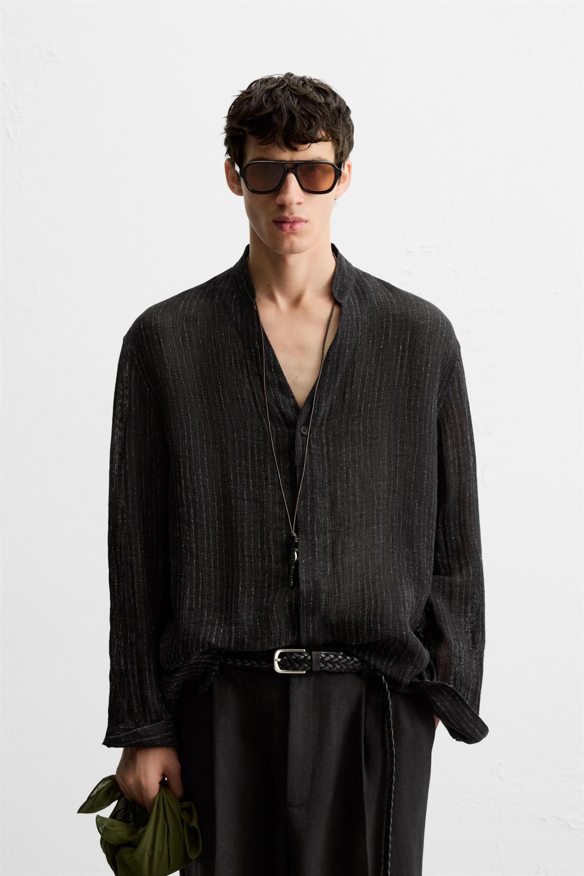 자라 세미 시스루 텍스처 긴팔 셔츠 5771/289 BLACK - 상세 이미지 3