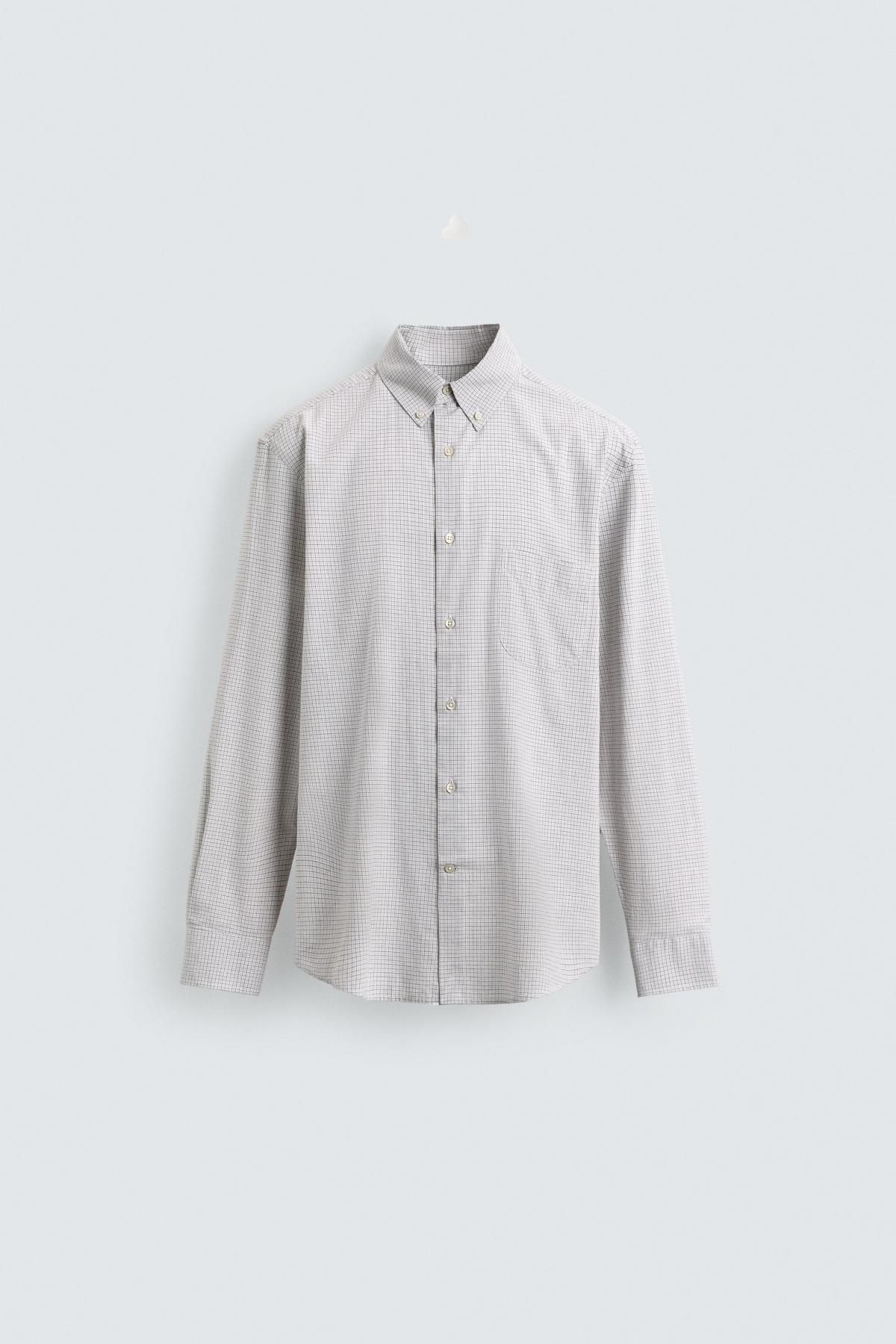 자라 체크 레귤러핏 코튼 긴팔 셔츠 0975/791 WHITE / GREY - 메인 이미지