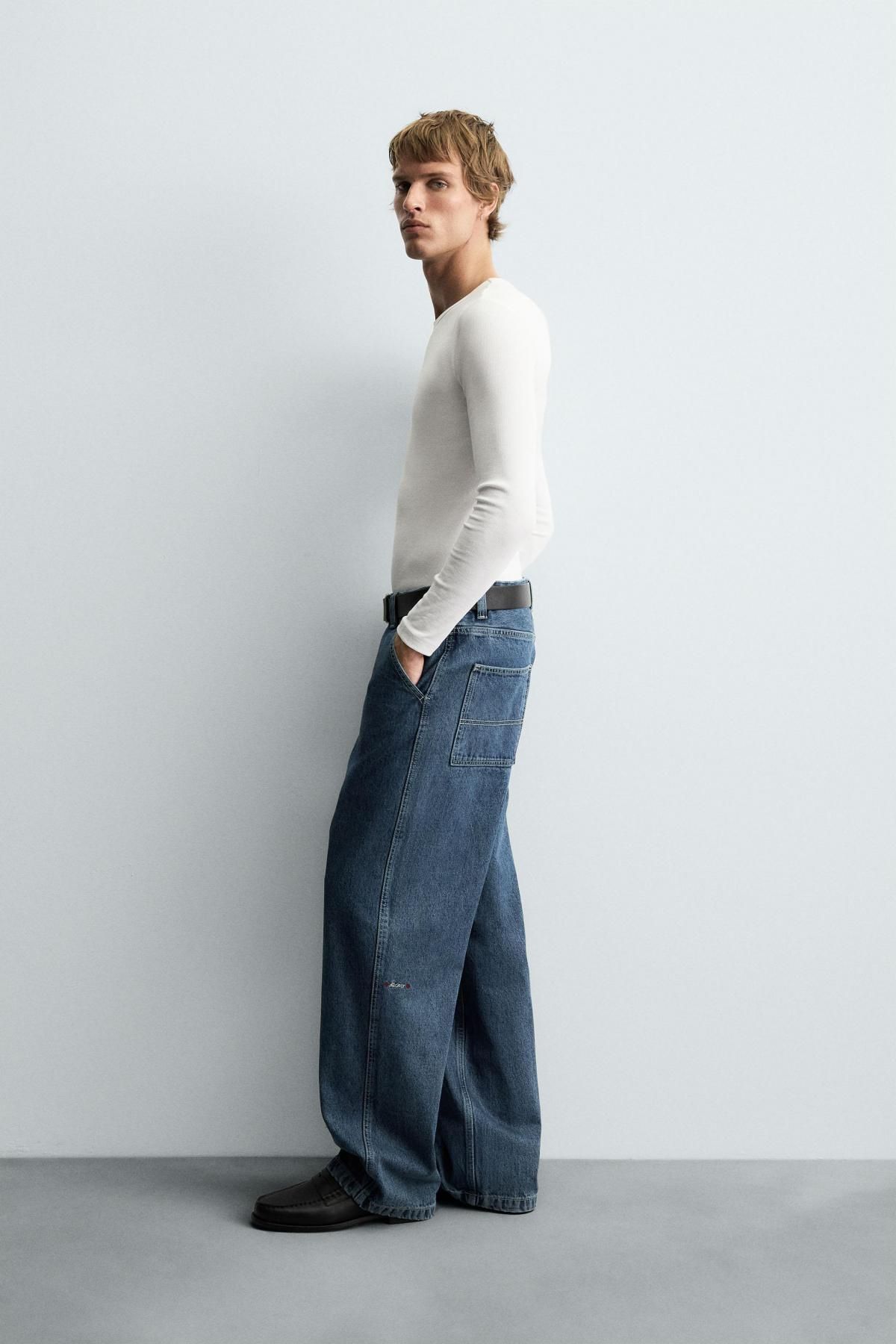 자라 와이드핏 데님 치노 팬츠 8062/350 BLUE - 상세 이미지 5