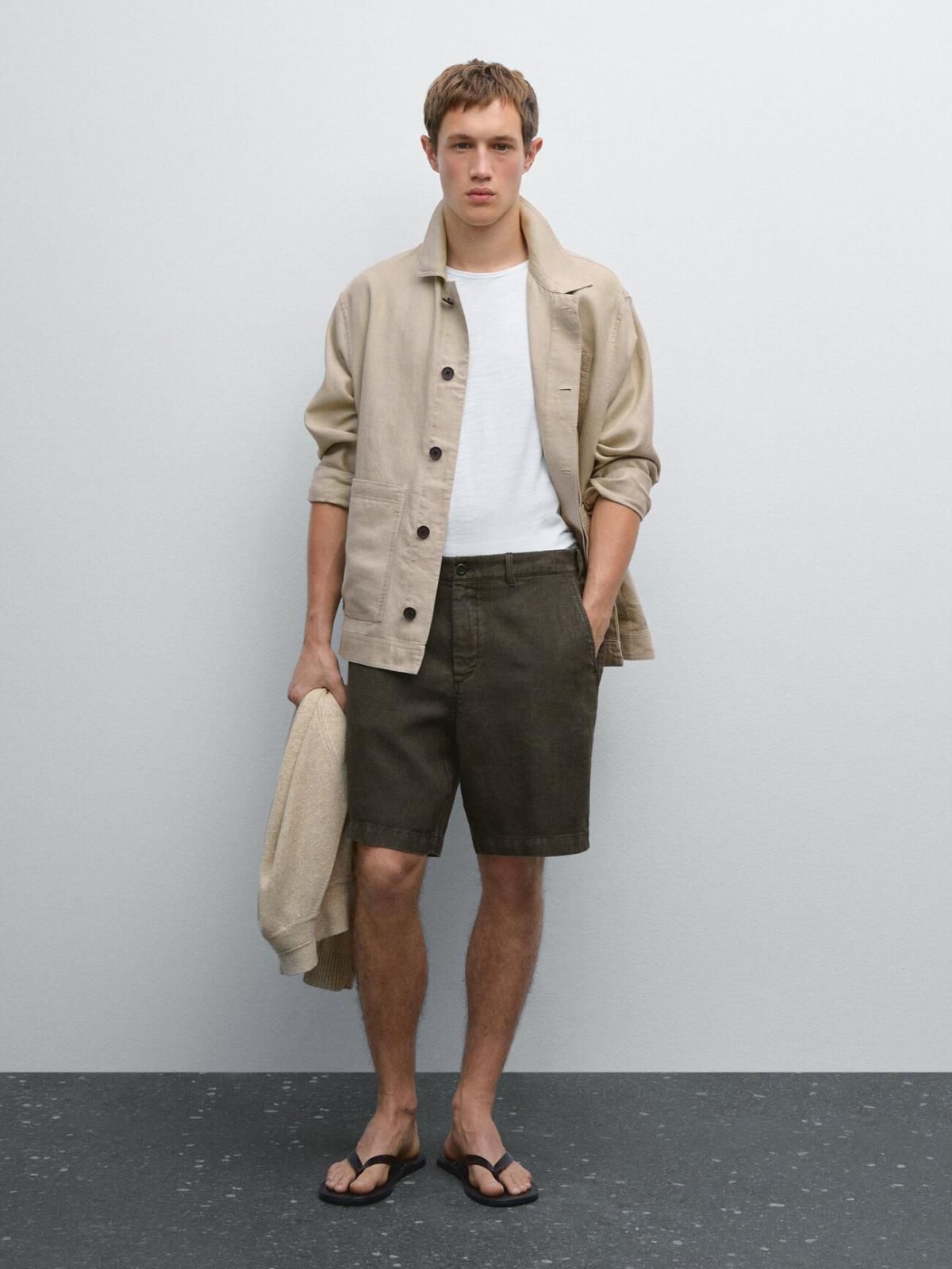 마시모두띠 프리미엄 린넨 와이드 버뮤다 팬츠 2901/007 DARK KHAKI - 상세 이미지 2