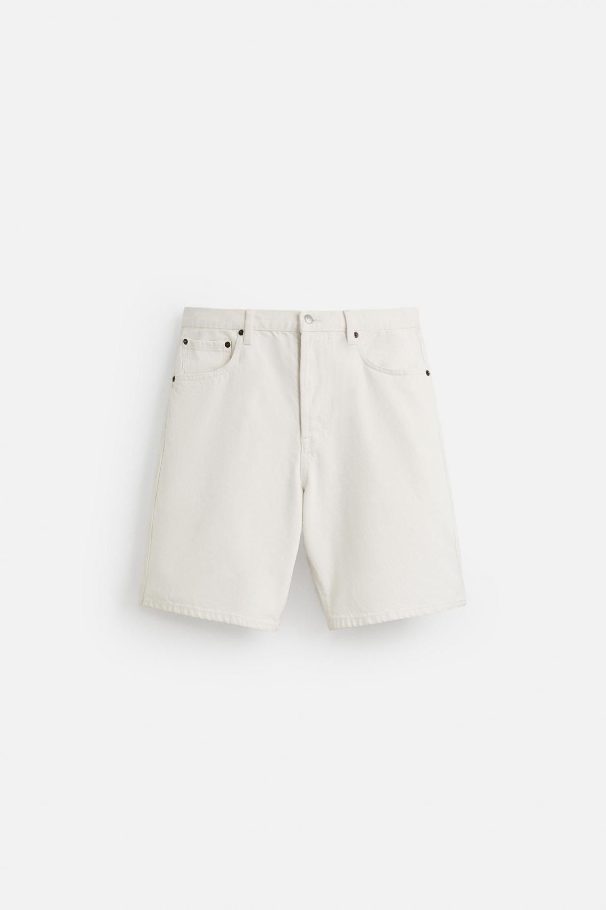 자라 데님 스트레이트 레그 버뮤다 반바지 8062/480 WHITE - 상품 이미지
