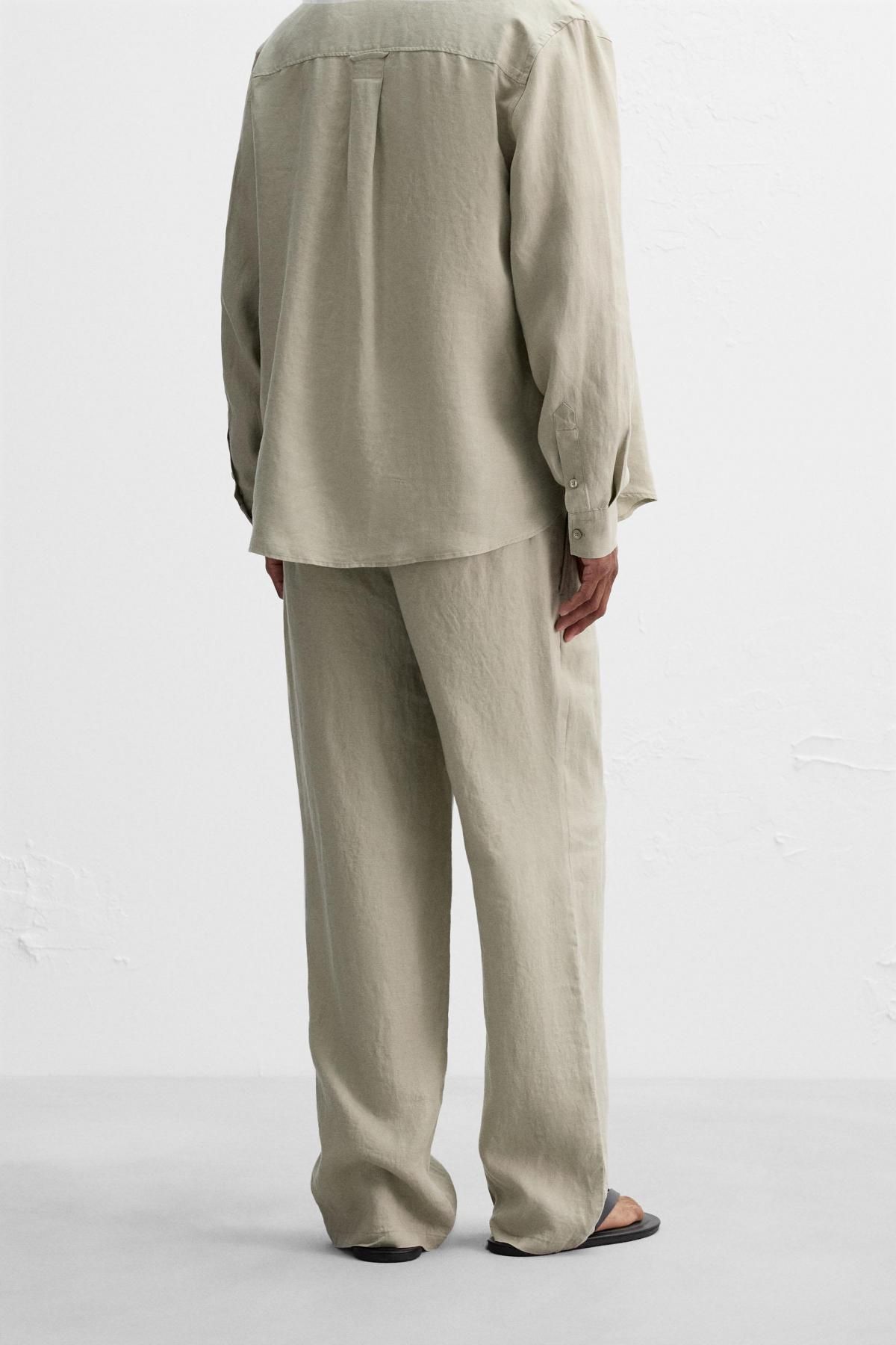 자라 프리미엄 린넨 와이드 밴딩 팬츠 4331/181 LIGHT BEIGE - 상세 이미지 3