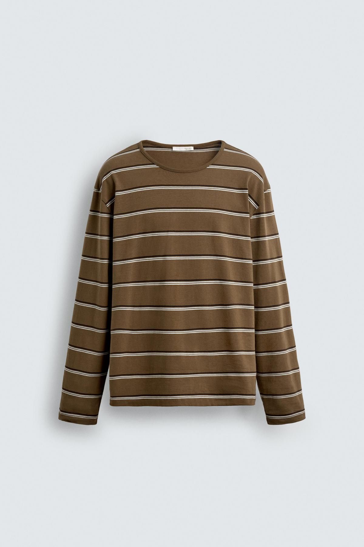 자라 스트라이프 루즈핏 테크니컬 긴팔 티셔츠 4087/380 MID-GREEN - 메인 이미지