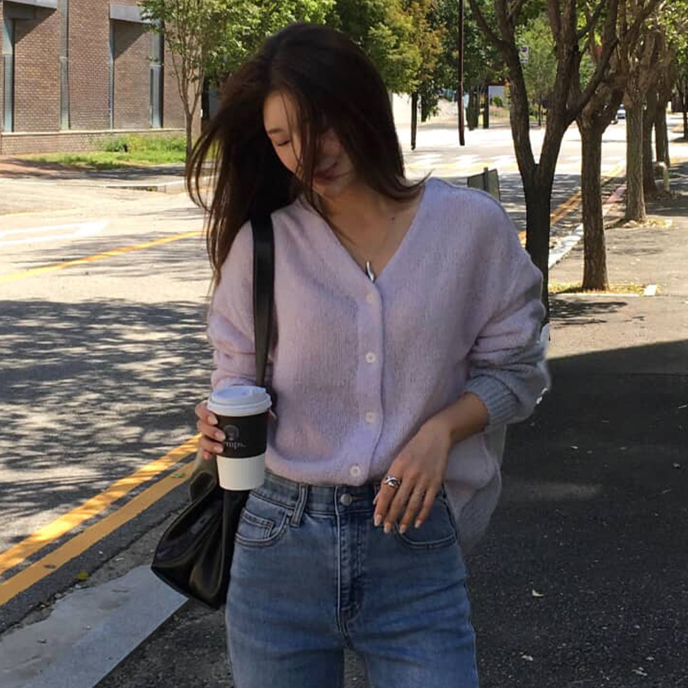 25FW 알파카혼방 투톤 배색 가디건 - 상세 이미지 2