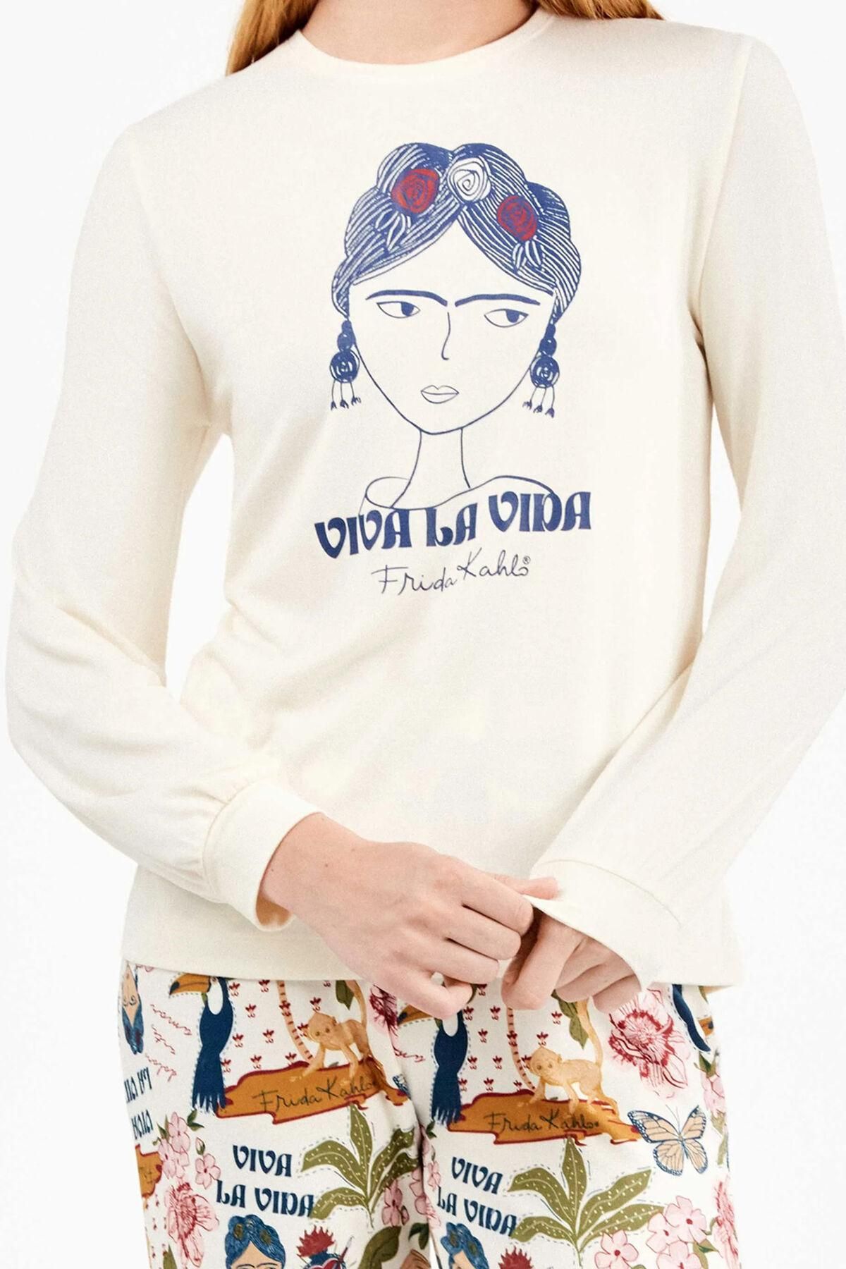 기셀라 프리다칼로 프린트 긴팔 파자마 세트 8182733 BEIGE - 상세 이미지 4