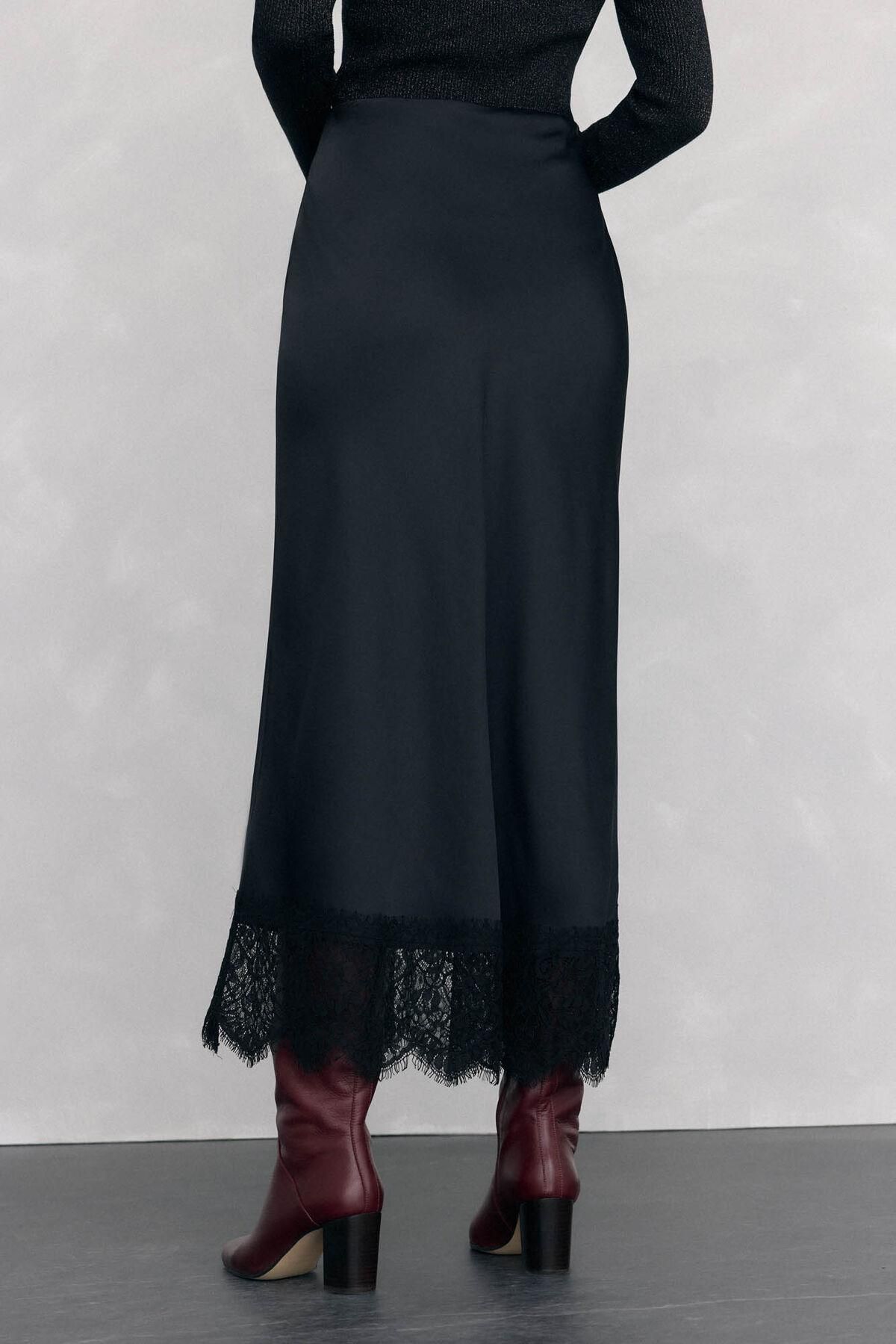 페드로 델 이에로 시크 새틴 레이스 롱 스커트 7592146 NEGRO - 상세 이미지 3