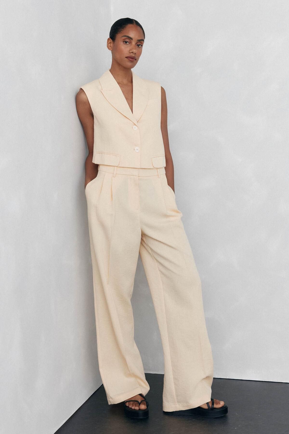 페드로 델 이에로 테일러드 슬랙스 팬츠 와이드핏 베이지 7602507 AMARILLO - 상세 이미지 2