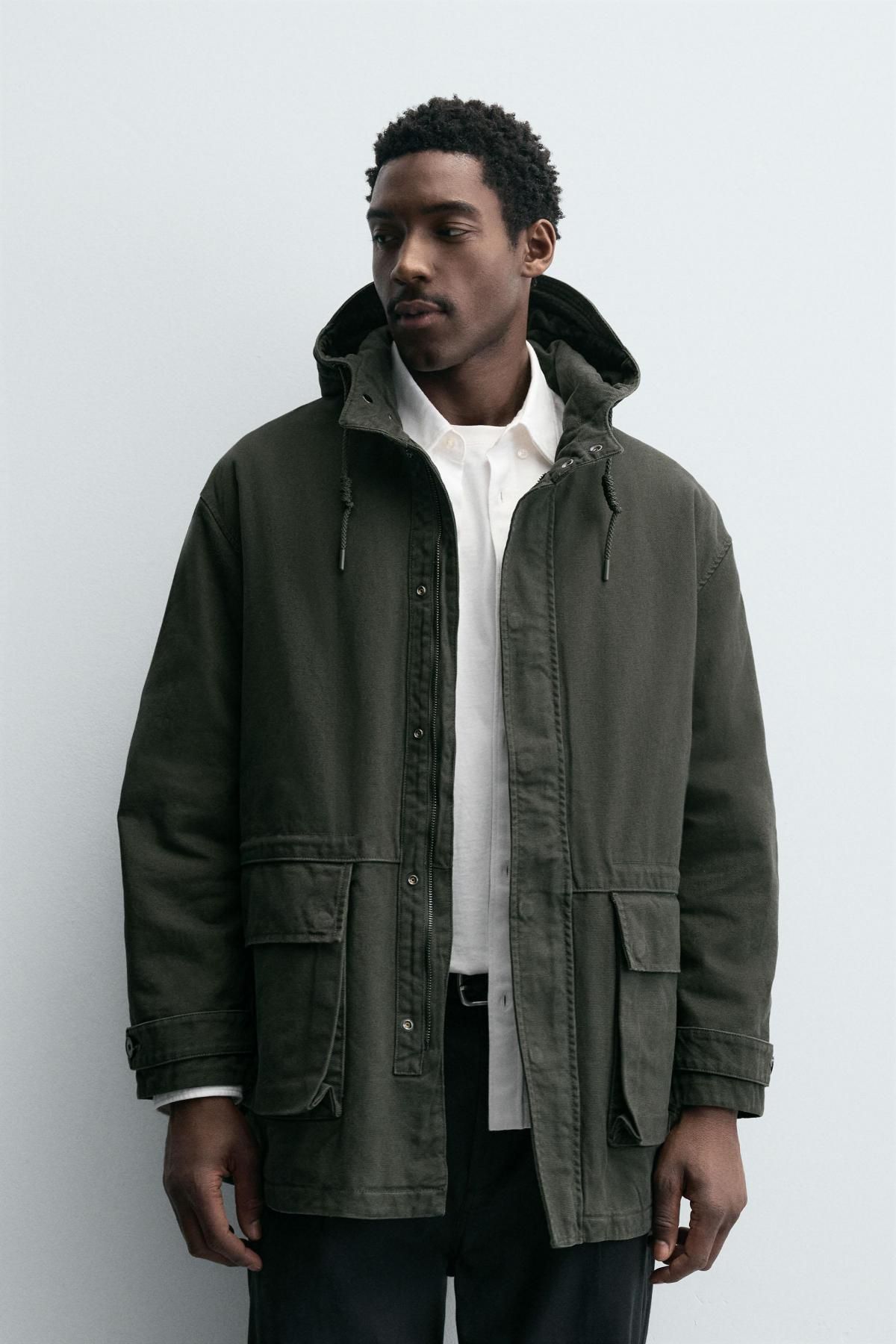 자라 테크니컬 워시드 릴랙스핏 후드 파카 4302/240 LIGHT BROWN - 상세 이미지 3