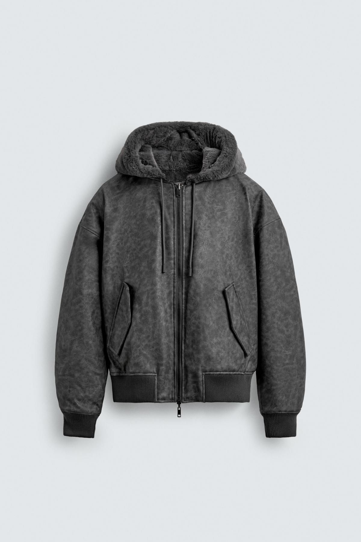 자라 리버서블 페이크 레더 후드 집업 점퍼 0993/401 ANTHRACITE GREY - 메인 이미지
