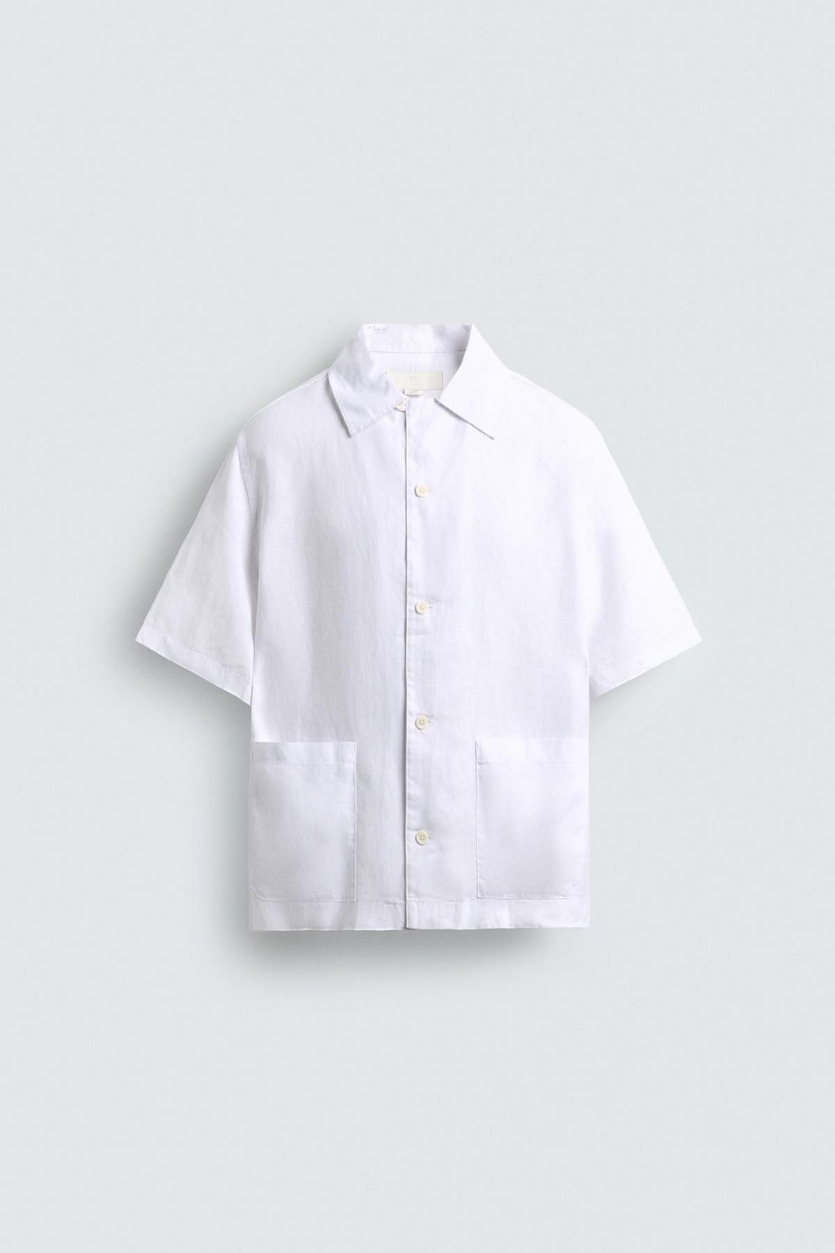 자라 화이트 헴프 릴랙스핏 반팔 셔츠 1063/360 WHITE - 메인 이미지