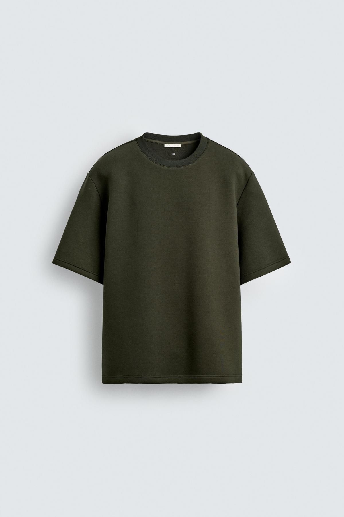 자라 테크니컬 네오프렌 스터드 반팔 맨투맨 1437/318 DARK GREEN - 메인 이미지