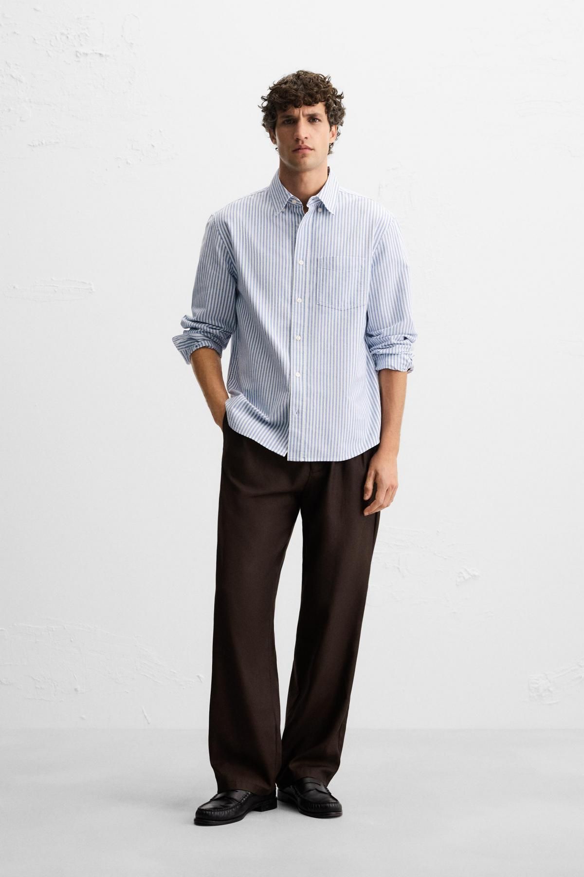 자라 스트라이프 텍스처 옥스포드 긴팔셔츠 1063/417 WHITE / SKY BLUE - 상세 이미지 2